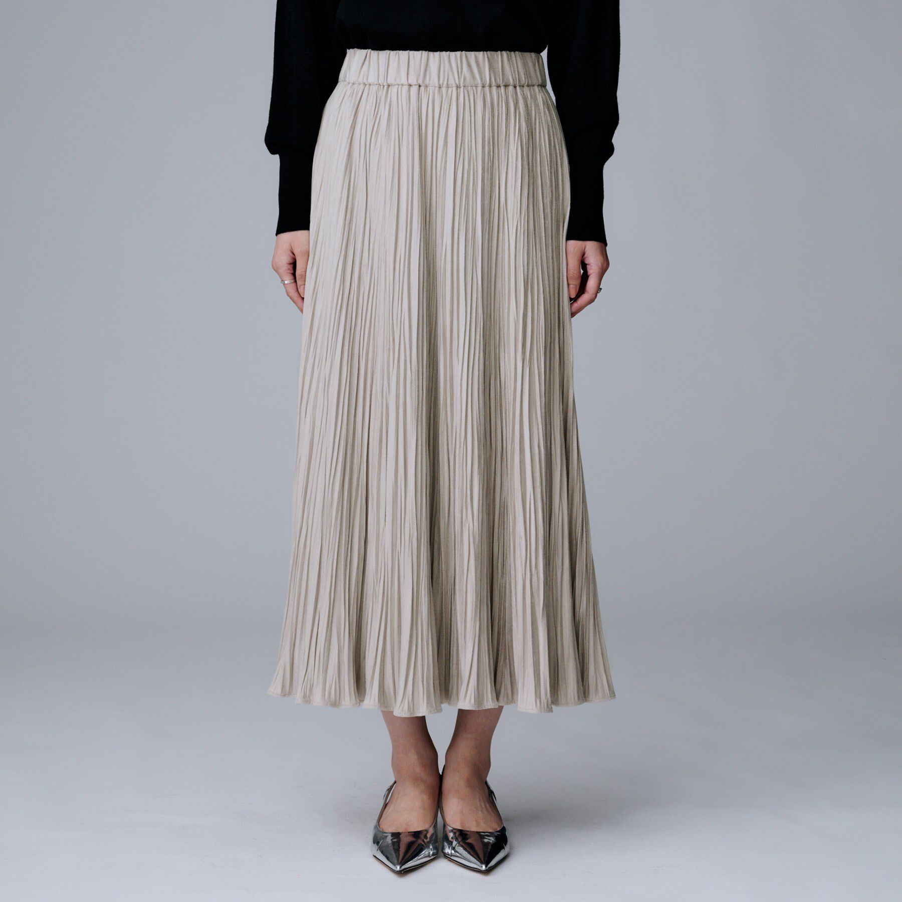 UNTITLED「【シワ知らず/ウエストゴム】スエード風プリーツスカート」|スカート|