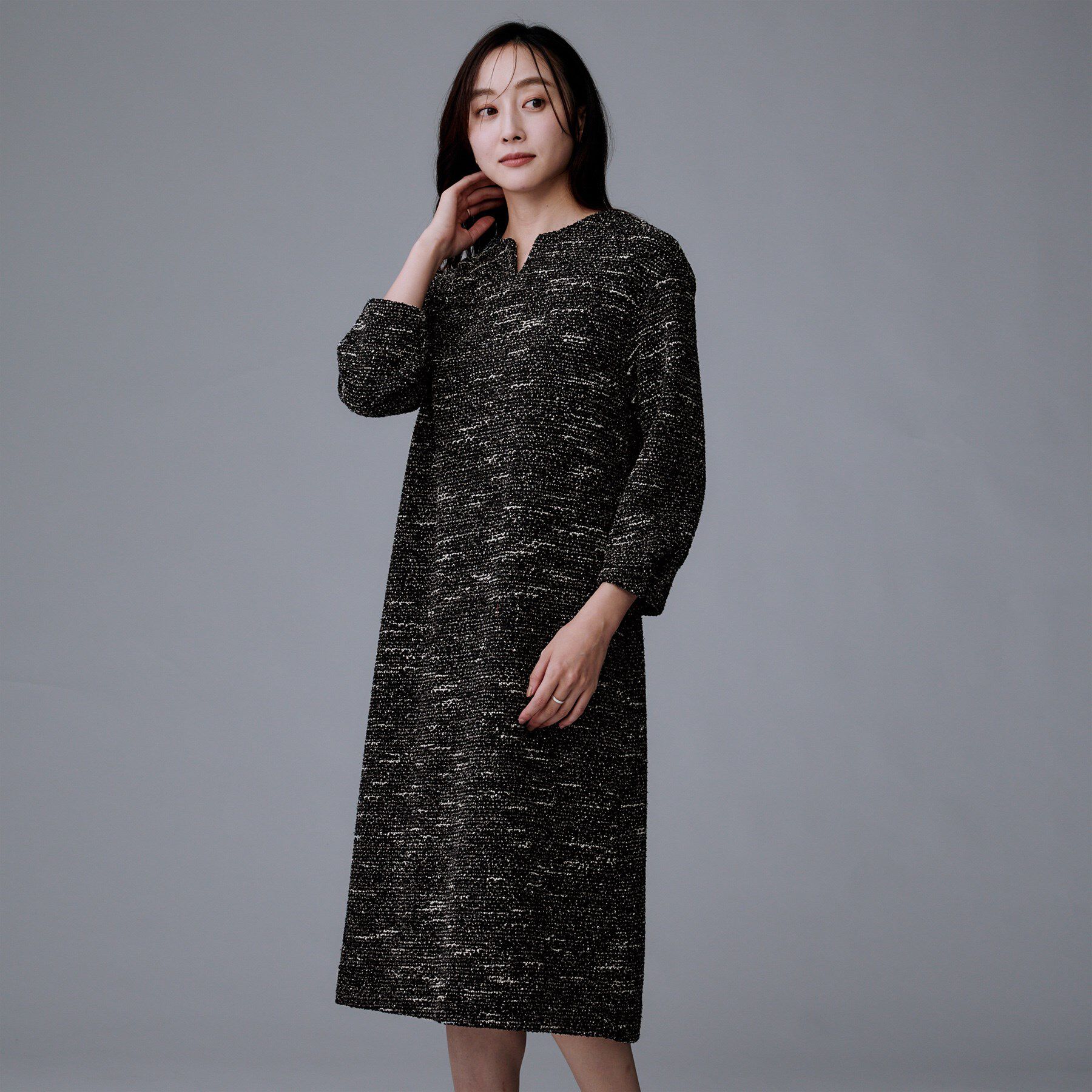 UNTITLED「【洗える/ストレッチ】ツイードジャージワンピース」|ワンピース|