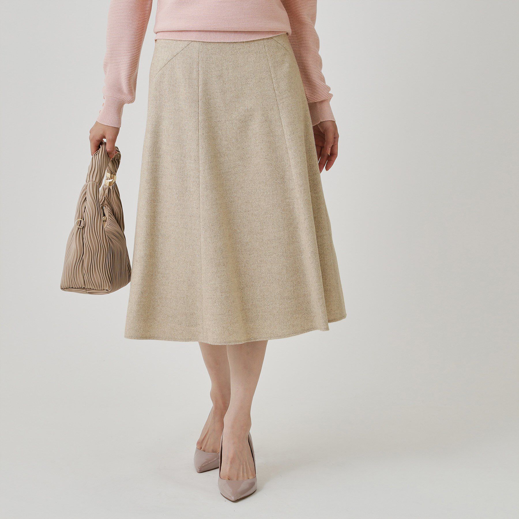 COUP DE CHANCE「【日本製】ラメ混ツイードフレアースカート」|スカート|グレージュ(050)