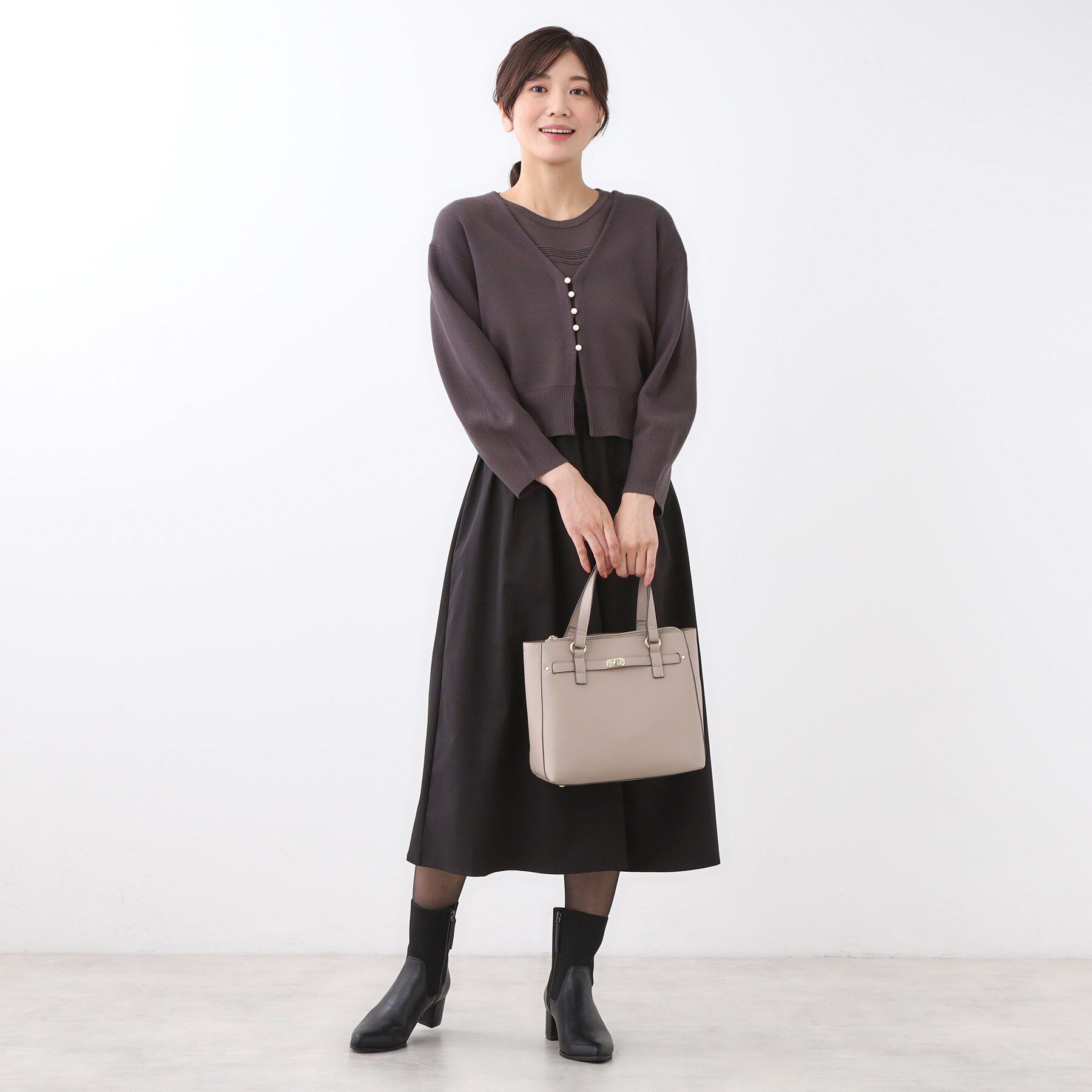 Reflect「【足元すっきり見え／ファスナー開き】リブ編みニットブーツ」|ショートブーツ|