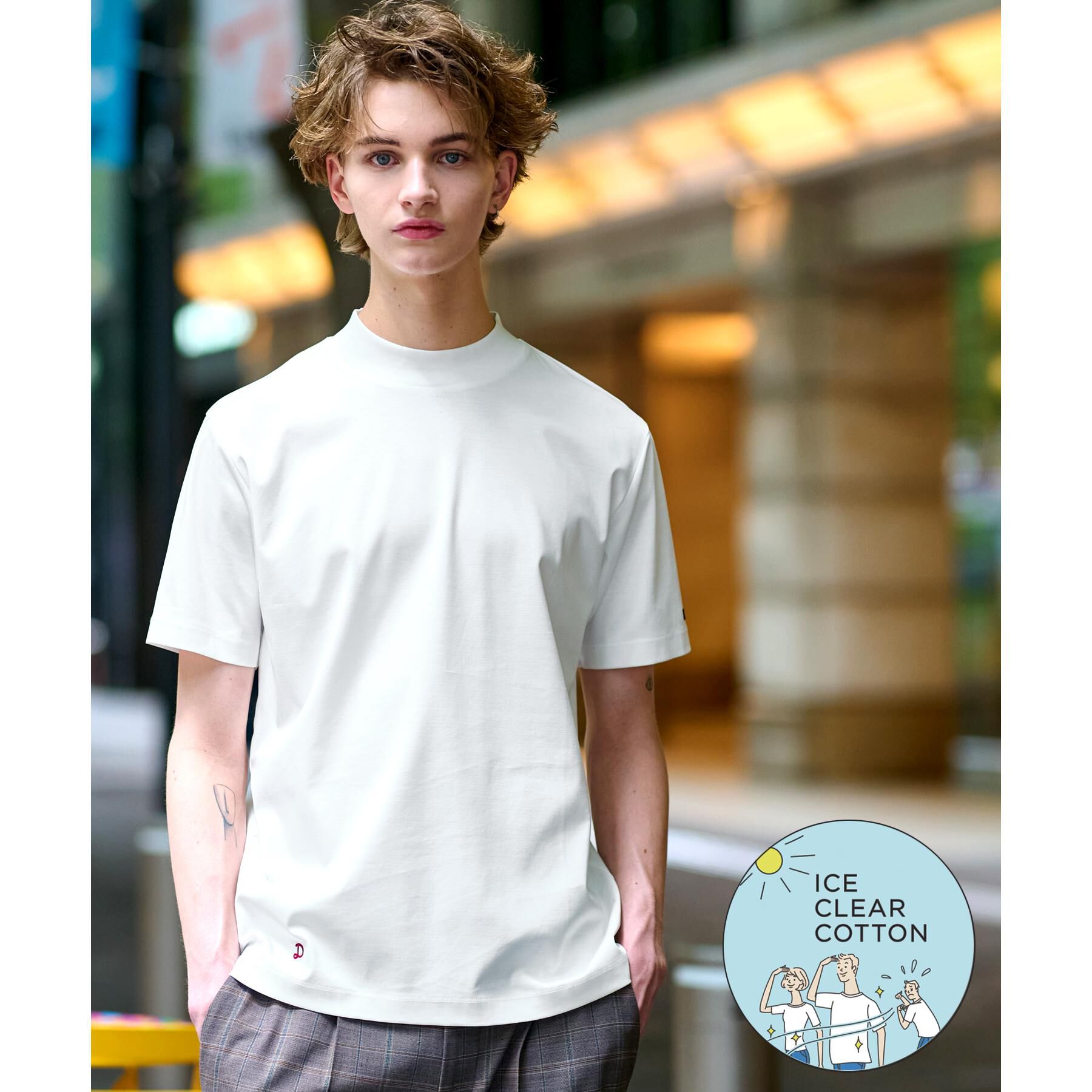 DRESSTERIOR「【接触冷感/抗菌防臭/消臭】ICE CLEAR COTTON モックネックT」|Tシャツ・カットソー|ホワイト(001)