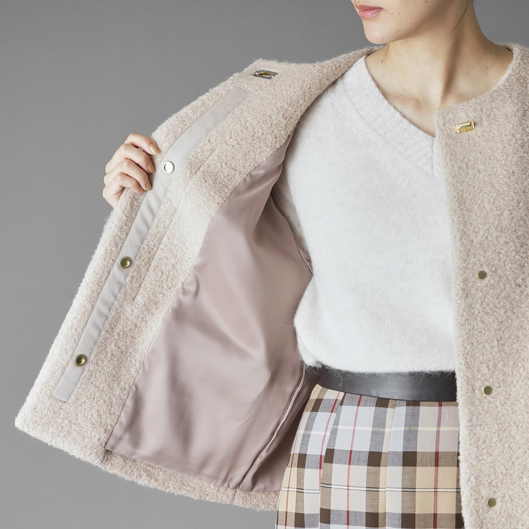 DRESSTERIOR「【CLASSY.12月号掲載】ループヤーンショートジャケット」|ノーカラーコート|