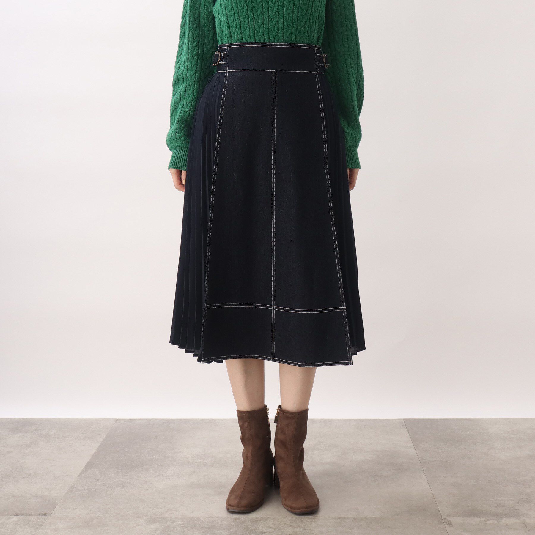 grove「グローブ人気のスカート！デニムサイドプリーツスカート」|スカート|