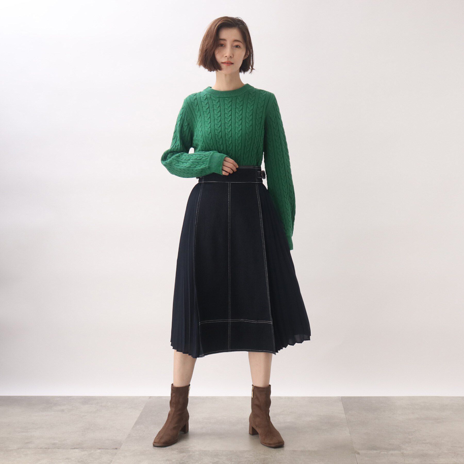 grove「グローブ人気のスカート！デニムサイドプリーツスカート」|スカート|