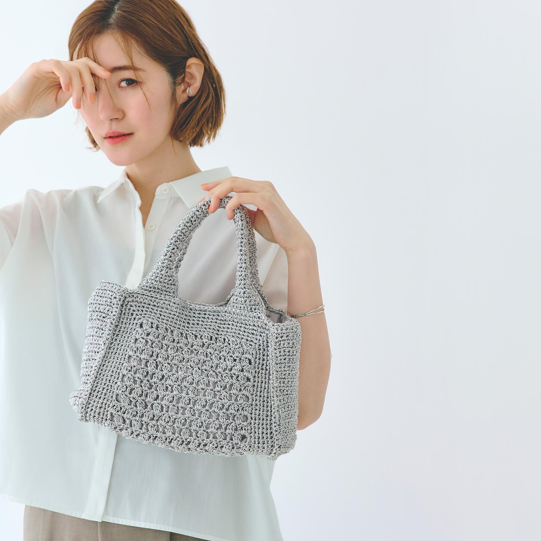 grove「【雑誌掲載】ラメコードスクエア2WAYトート」|トートバッグ|シルバー(006)
