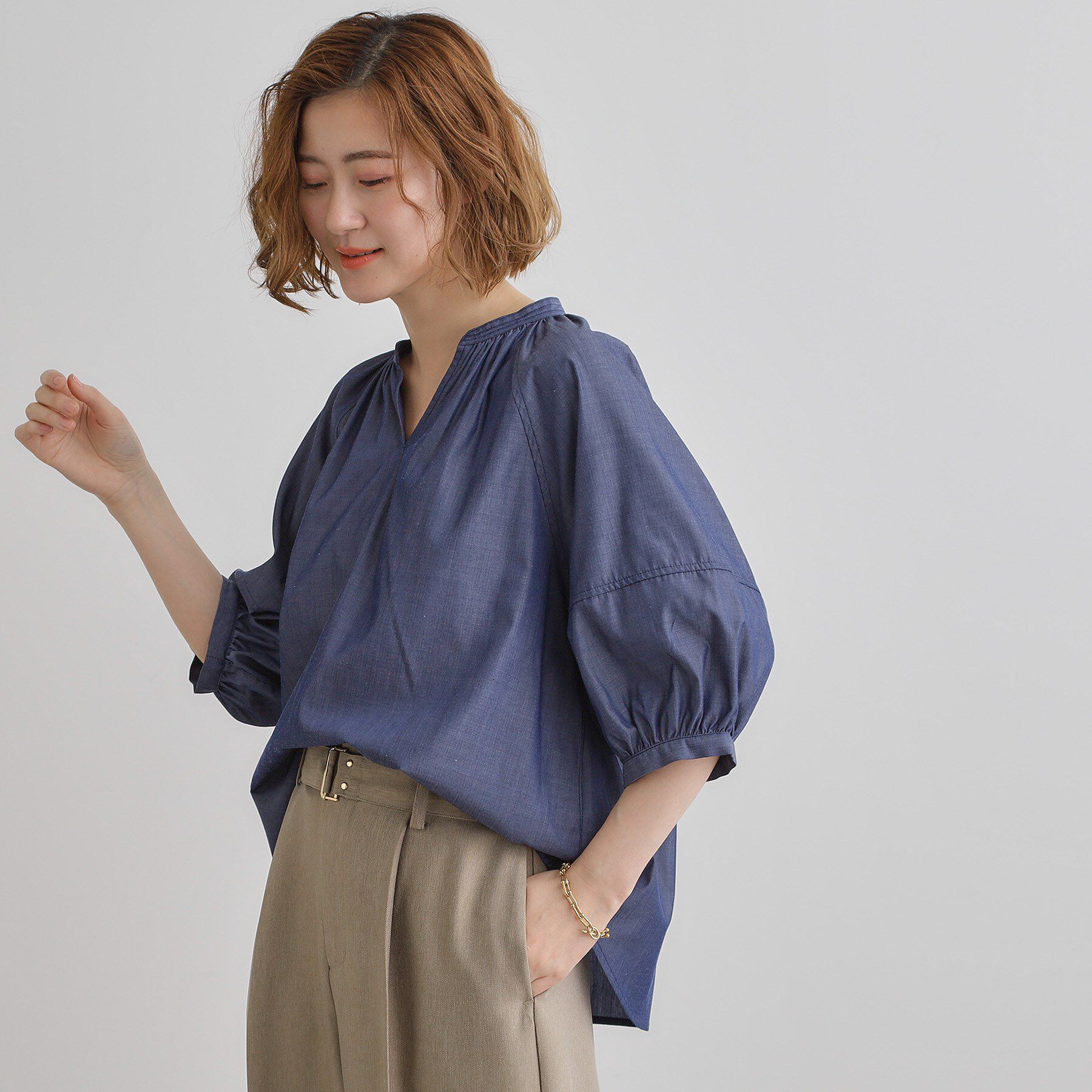 grove「【夏に嬉しい機能付き】ランタンスリーブシャツブラウス」|シャツ・ブラウス|