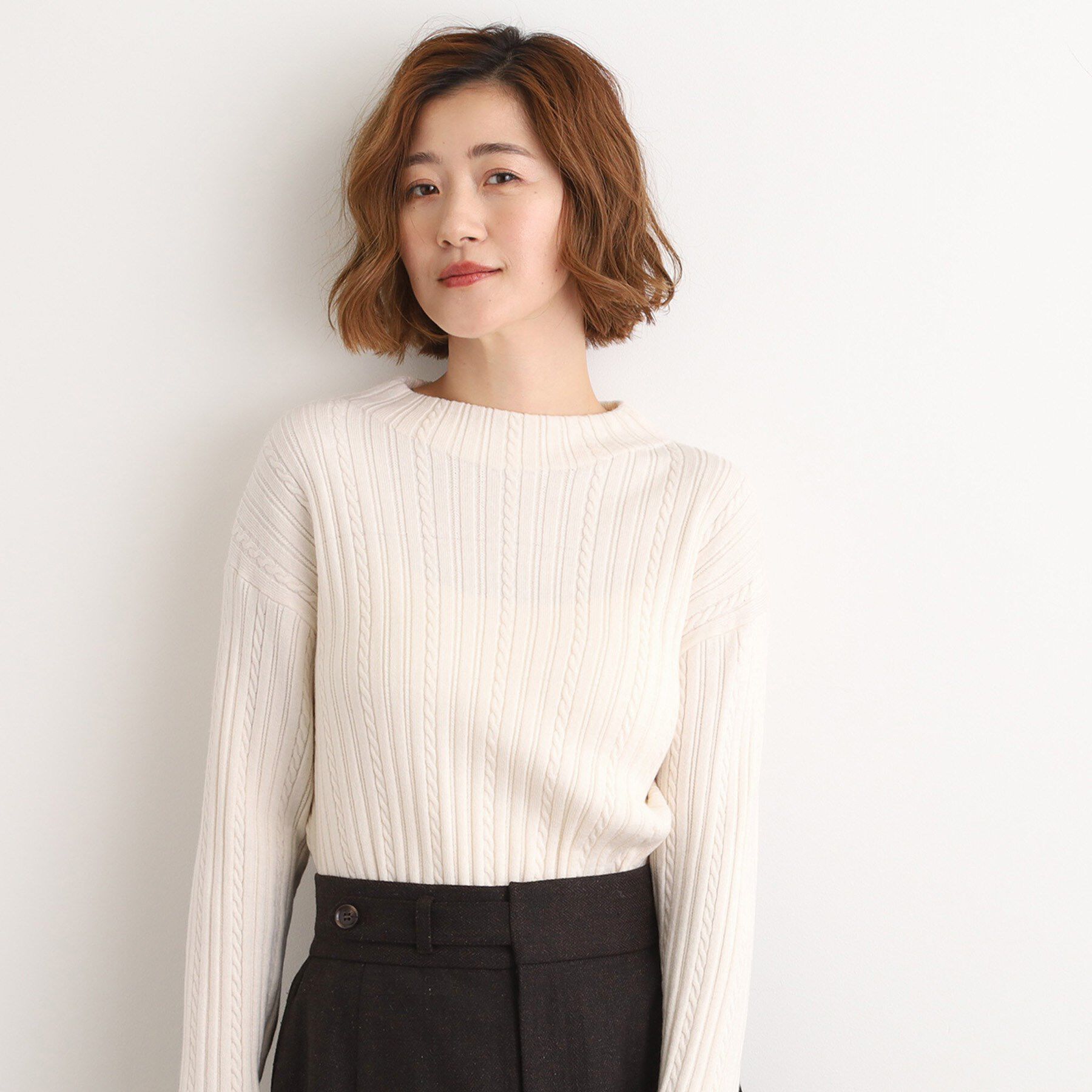 grove「【毛玉軽減／洗える】クロップドミニケーブルニット」|ニット・セーター|オフホワイト(003