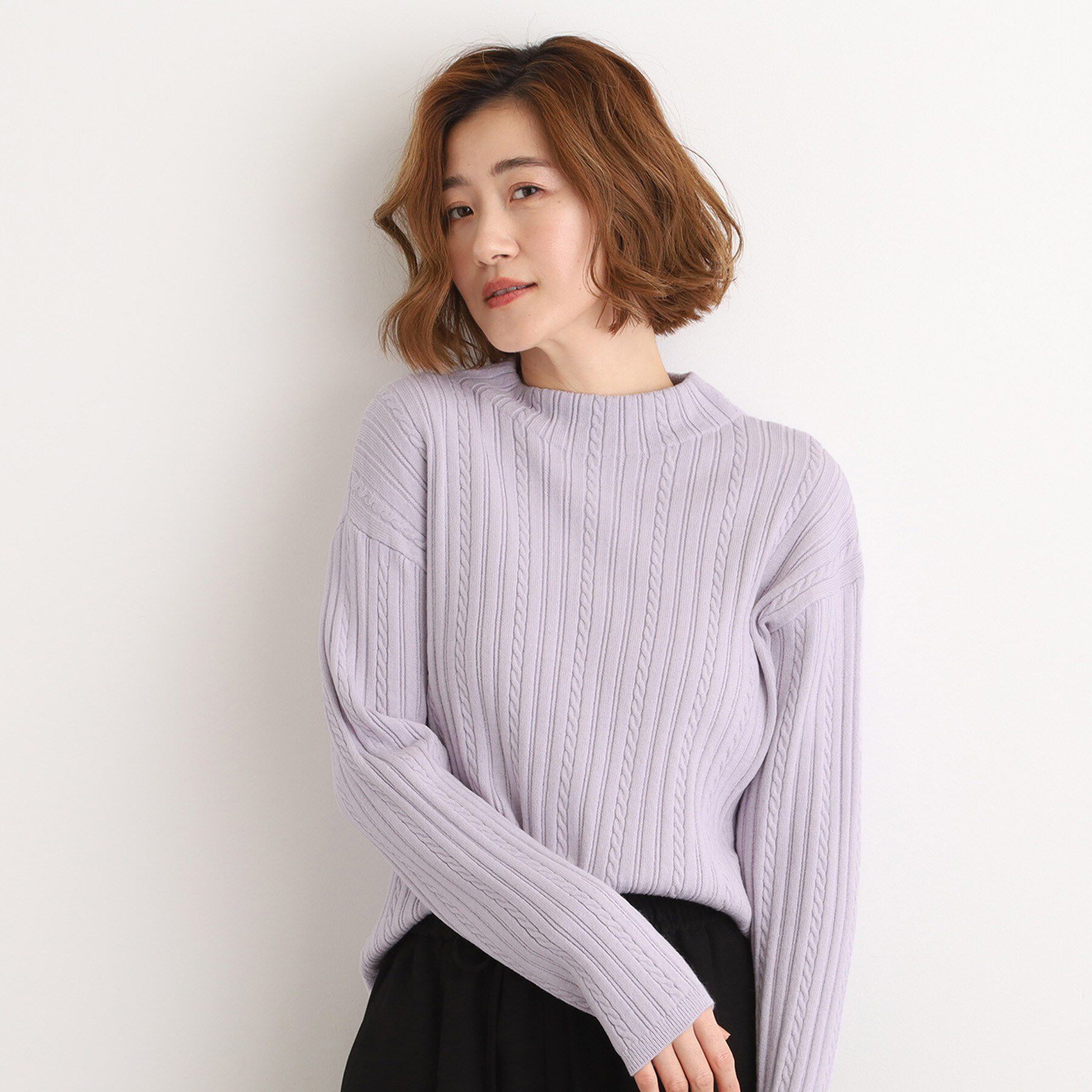 grove「【毛玉軽減／洗える】クロップドミニケーブルニット」|ニット・セーター|