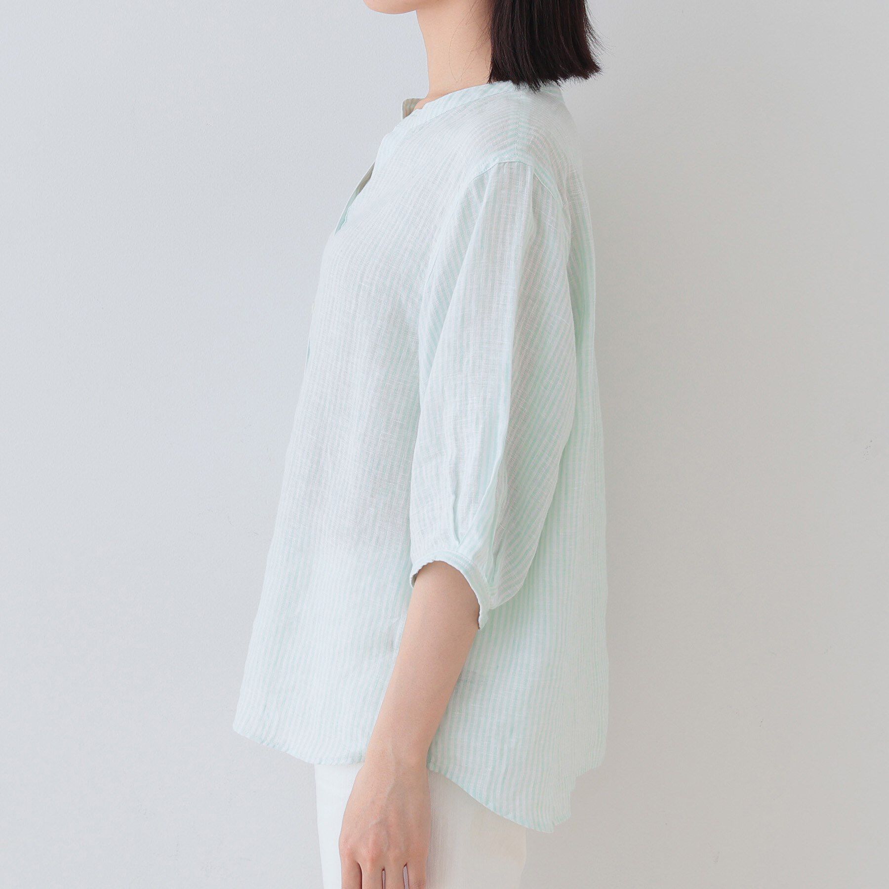 INDIVI「【毎年人気！／フレンチリネン】5分袖バンドカラーブラウス」|シャツ・ブラウス|