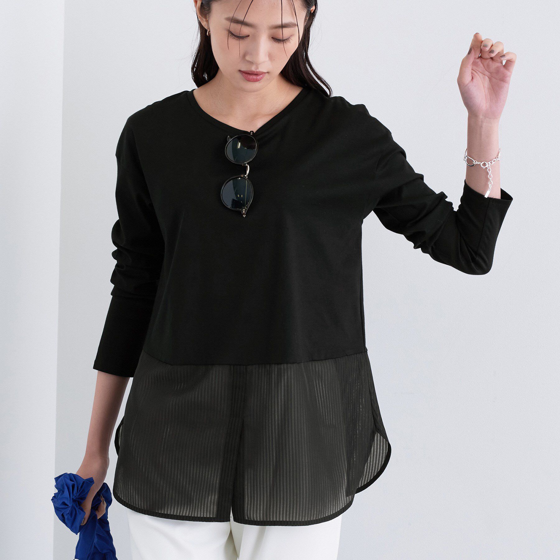 INDIVI「【コットン】シャツ切り替えカットソー」|Tシャツ・カットソー|