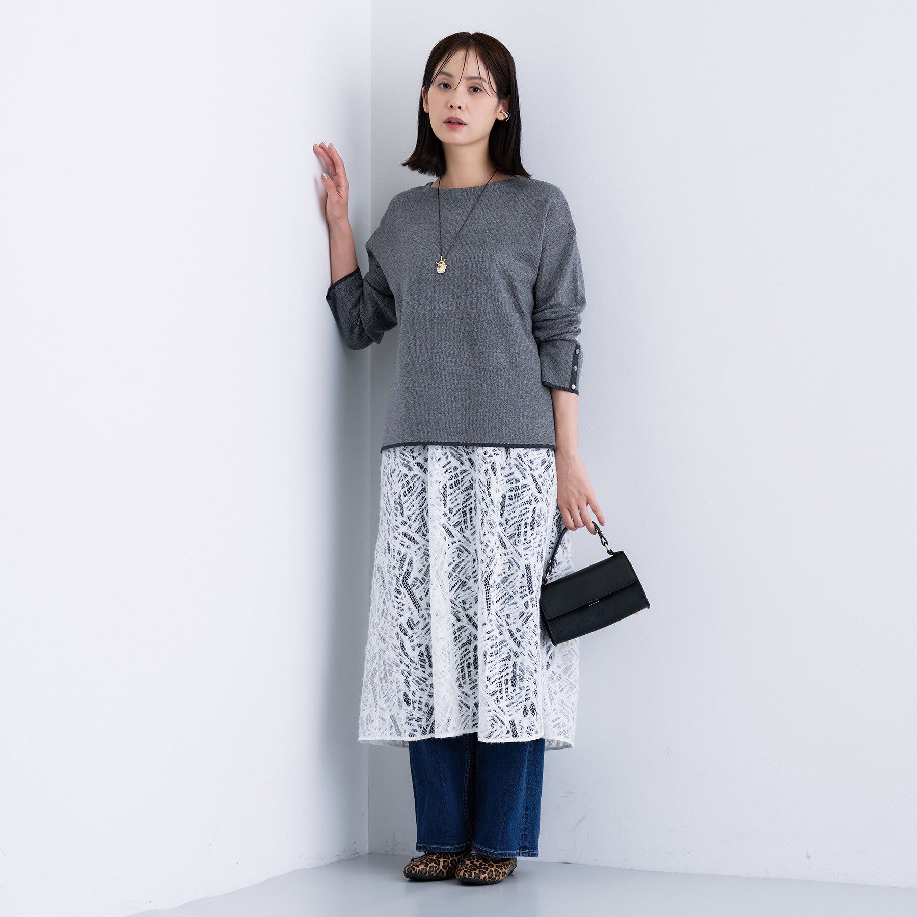 INDIVI「【洗える／SETUP可能】ジャカードボートネックニット」|ニット・セーター|