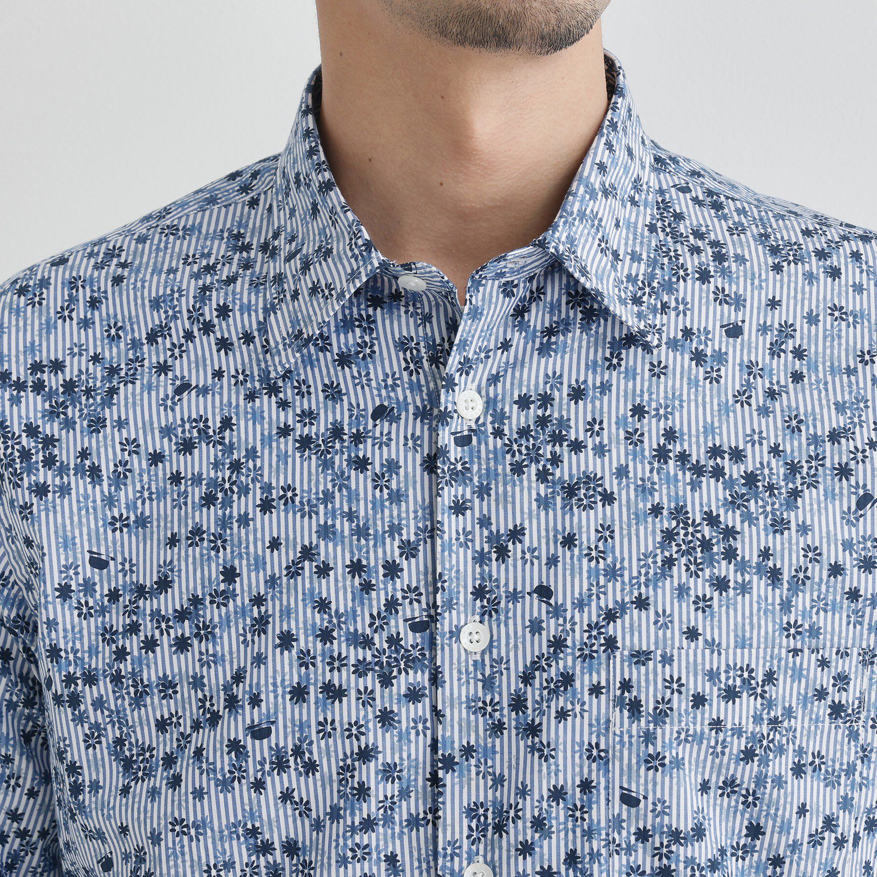 TAKEO KIKUCHI「ストライプ小花 長袖シャツ」|シャツ・ブラウス|