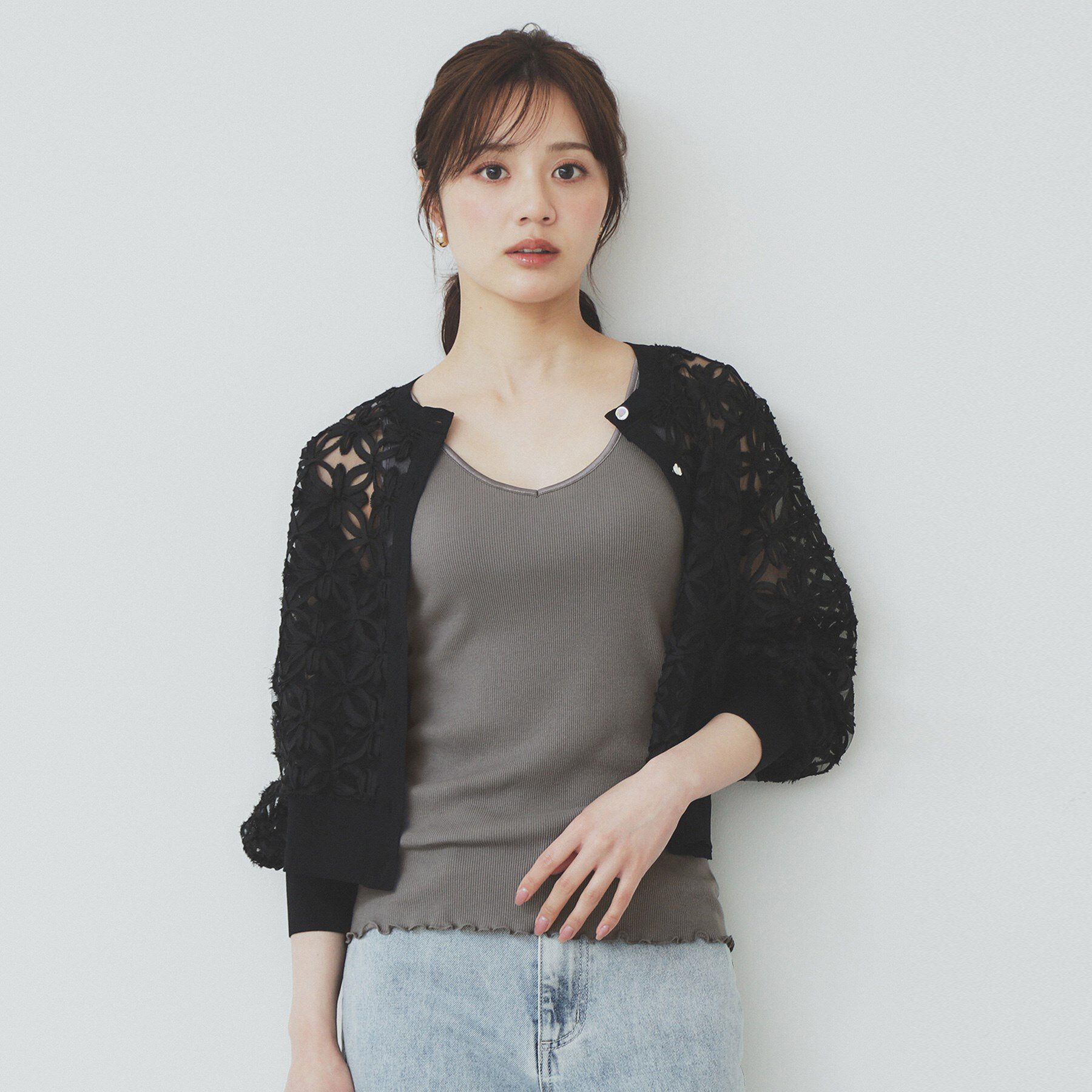 index「前後2WAY サテンパイピングリブタンクトップ【洗濯機洗い可】」|キャミソール|チャコールグレー(0