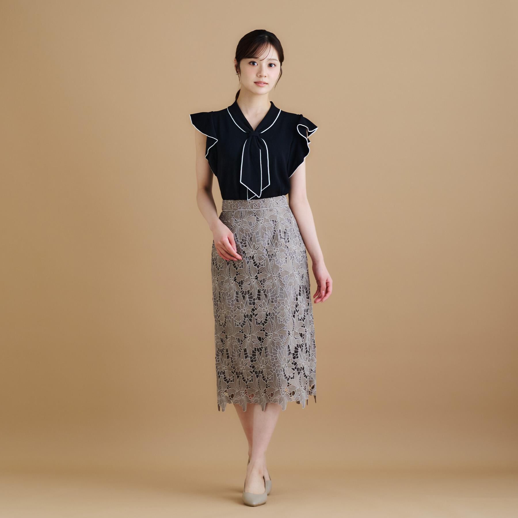 index「《S-3Lサイズ》バイカラーレースタイトスカート【洗濯機洗い可】」|スカート|