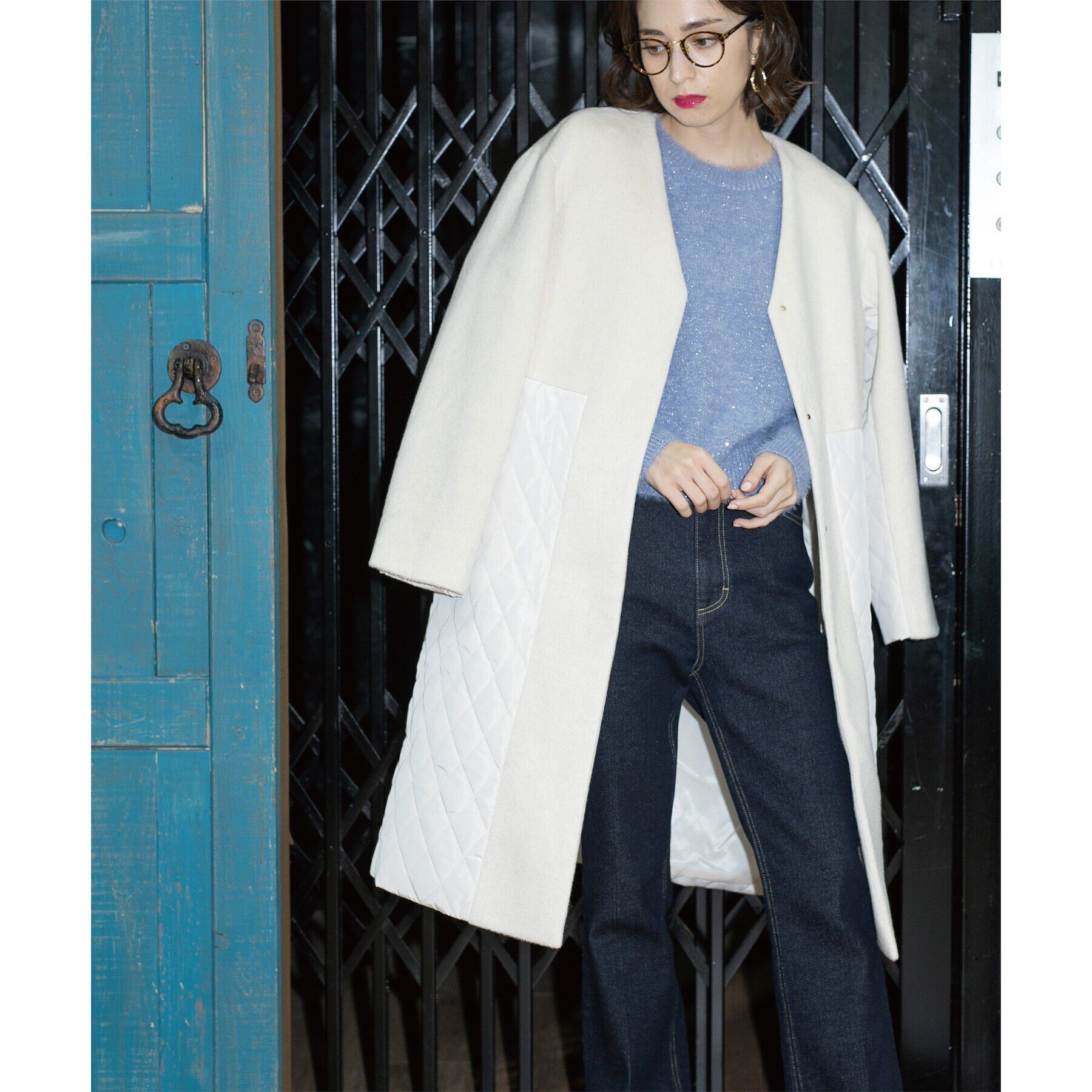 OPAQUE.CLIP「《S-LLsize》ウールカシミヤブレンド キルティングドッキングコート」|ノーカラーコート|