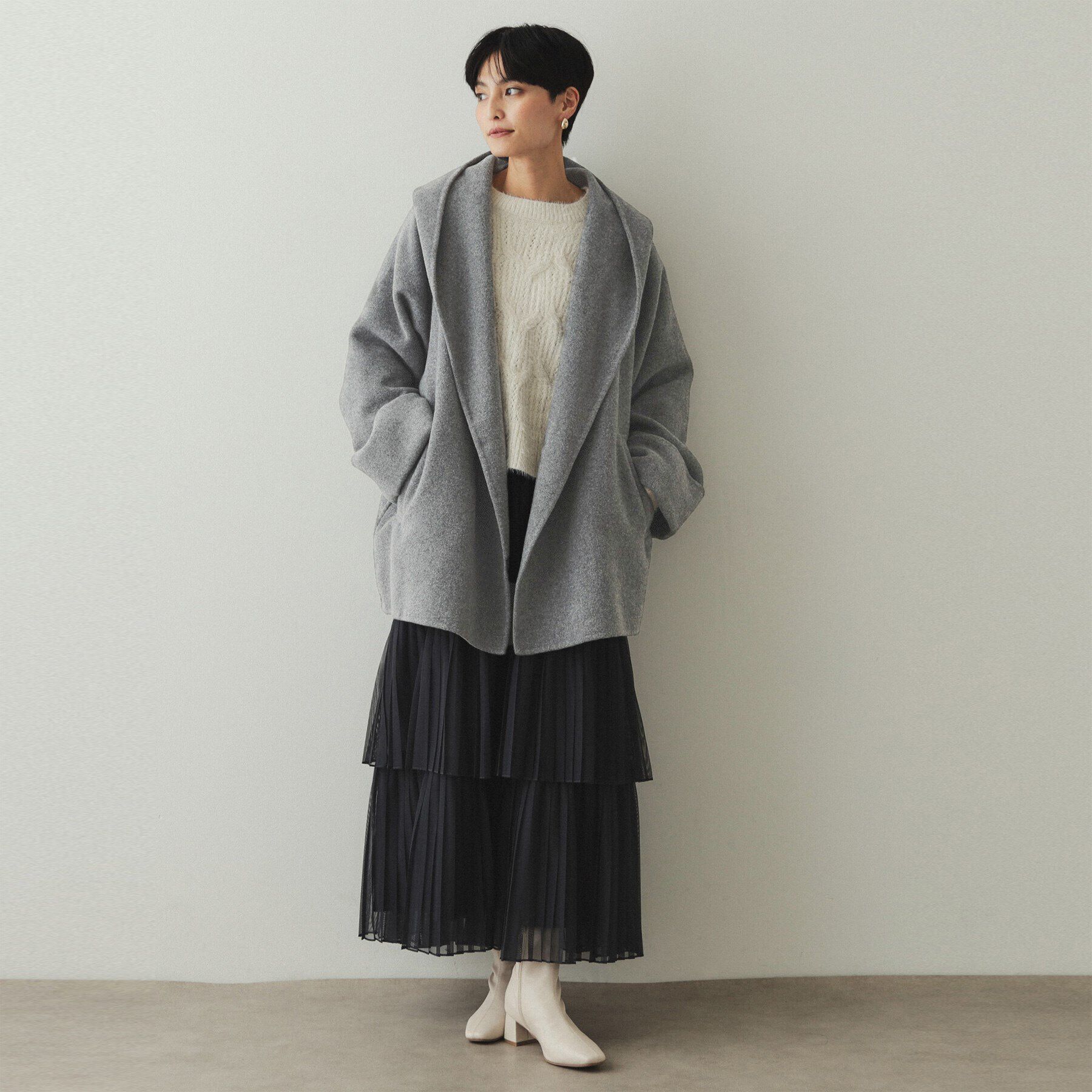 OPAQUE.CLIP「ウール混フードショールカラーミドルコート」|その他|