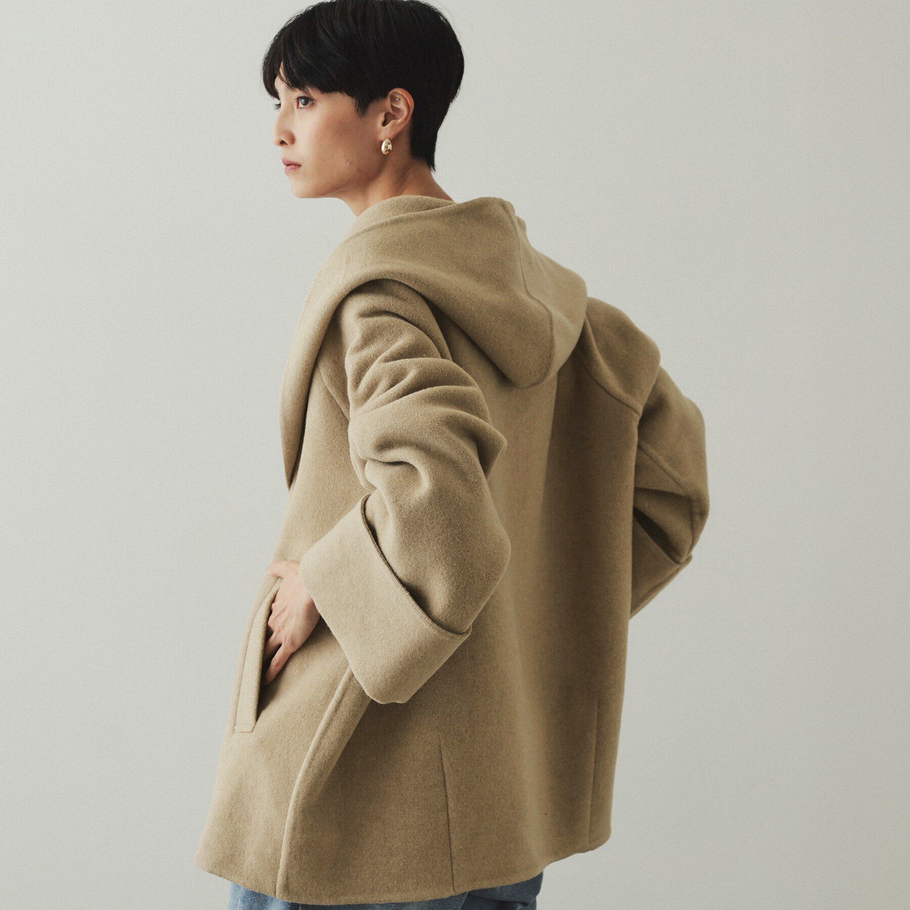 OPAQUE.CLIP「ウール混フードショールカラーミドルコート」|その他|