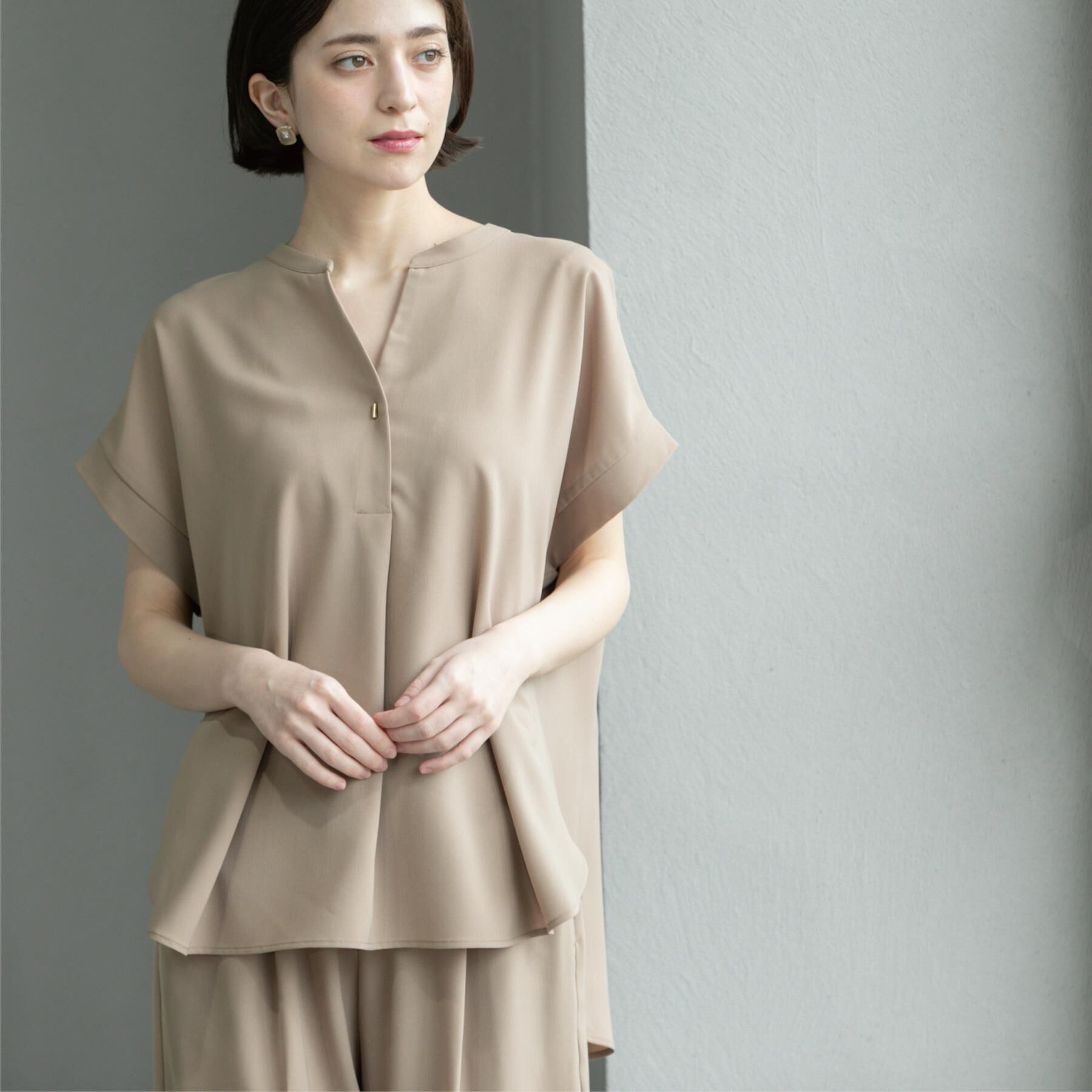 OPAQUE.CLIP「《7色展開/SS-LLサイズ》ストレッチスキッパーブラウス/セットアップ対応【洗濯機洗い可/防シワ】」|シャツ・ブラウス|