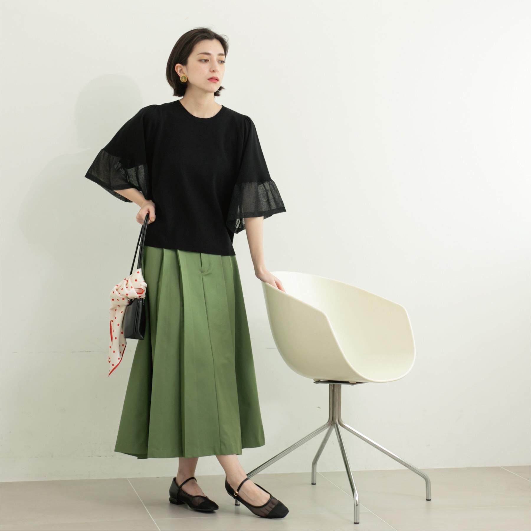 OPAQUE.CLIP「《5色展開》シアーフレアスリーブニット【洗濯機洗い可】」|ニット・セーター|