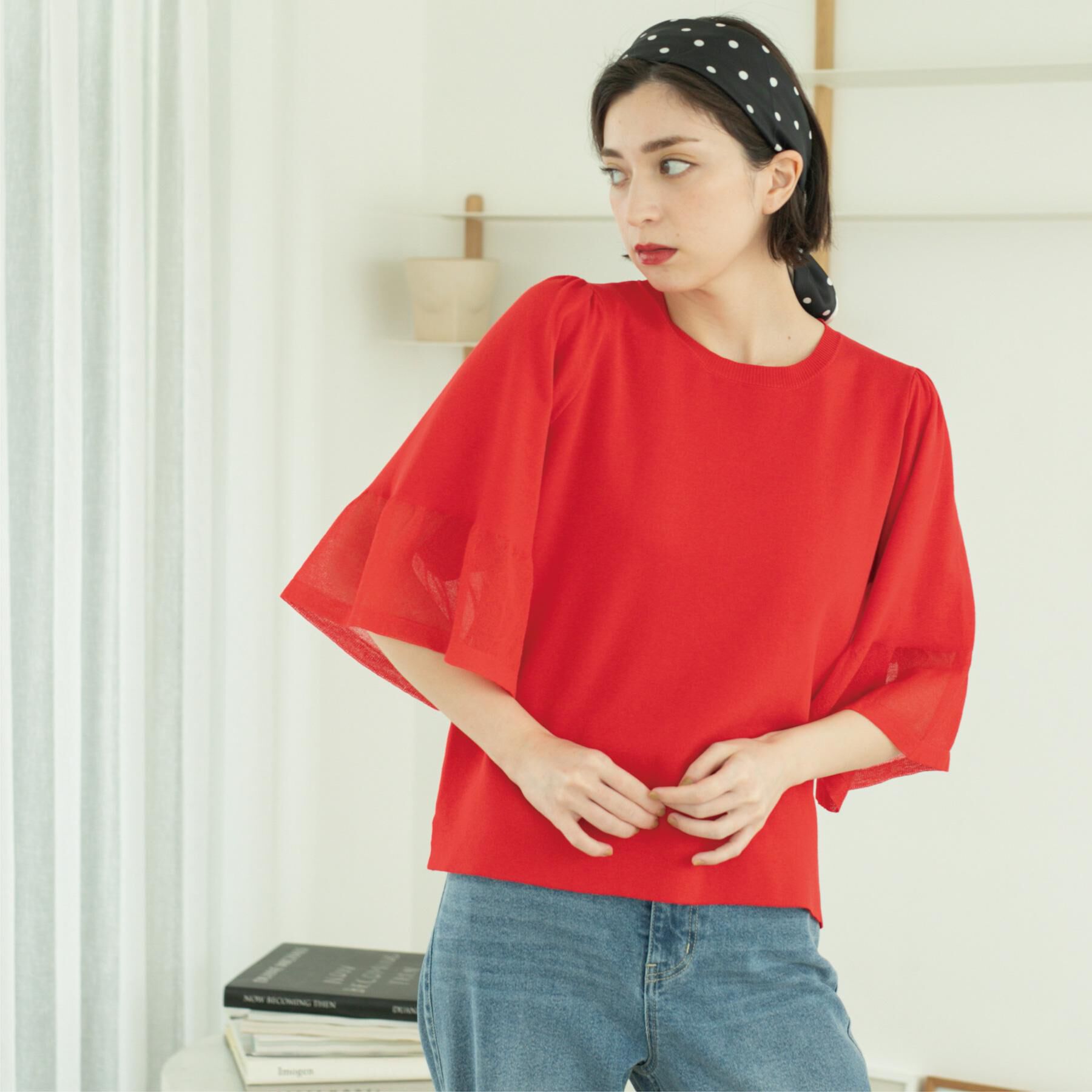 OPAQUE.CLIP「《5色展開》シアーフレアスリーブニット【洗濯機洗い可】」|ニット・セーター|