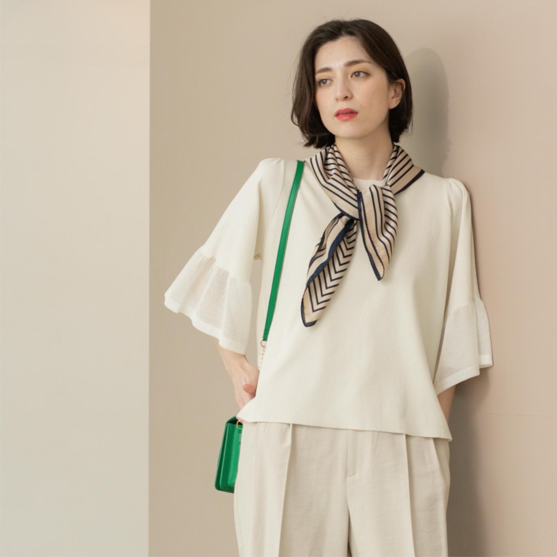 OPAQUE.CLIP「《5色展開》シアーフレアスリーブニット【洗濯機洗い可】」|ニット・セーター|