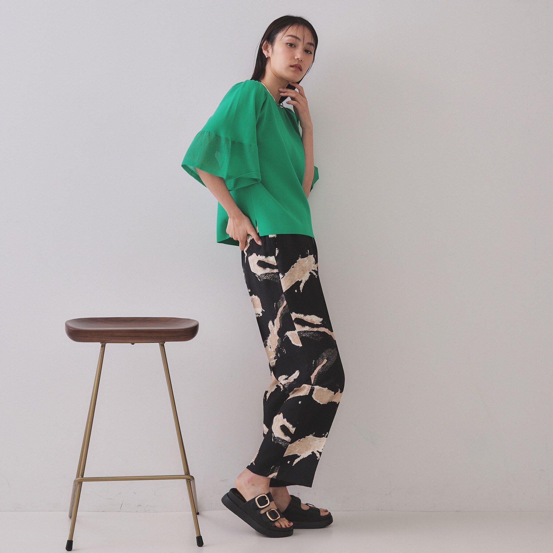 OPAQUE.CLIP「《5色展開》シアーフレアスリーブニット【洗濯機洗い可】」|ニット・セーター|