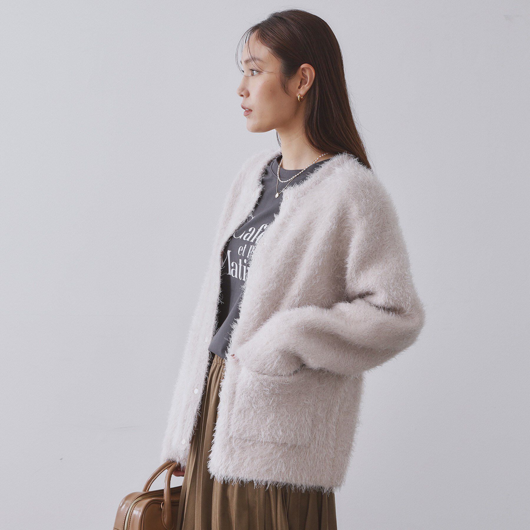 OPAQUE.CLIP「シャギーミドルカーディガン【洗濯機OK】《6col》」|カーディガン|