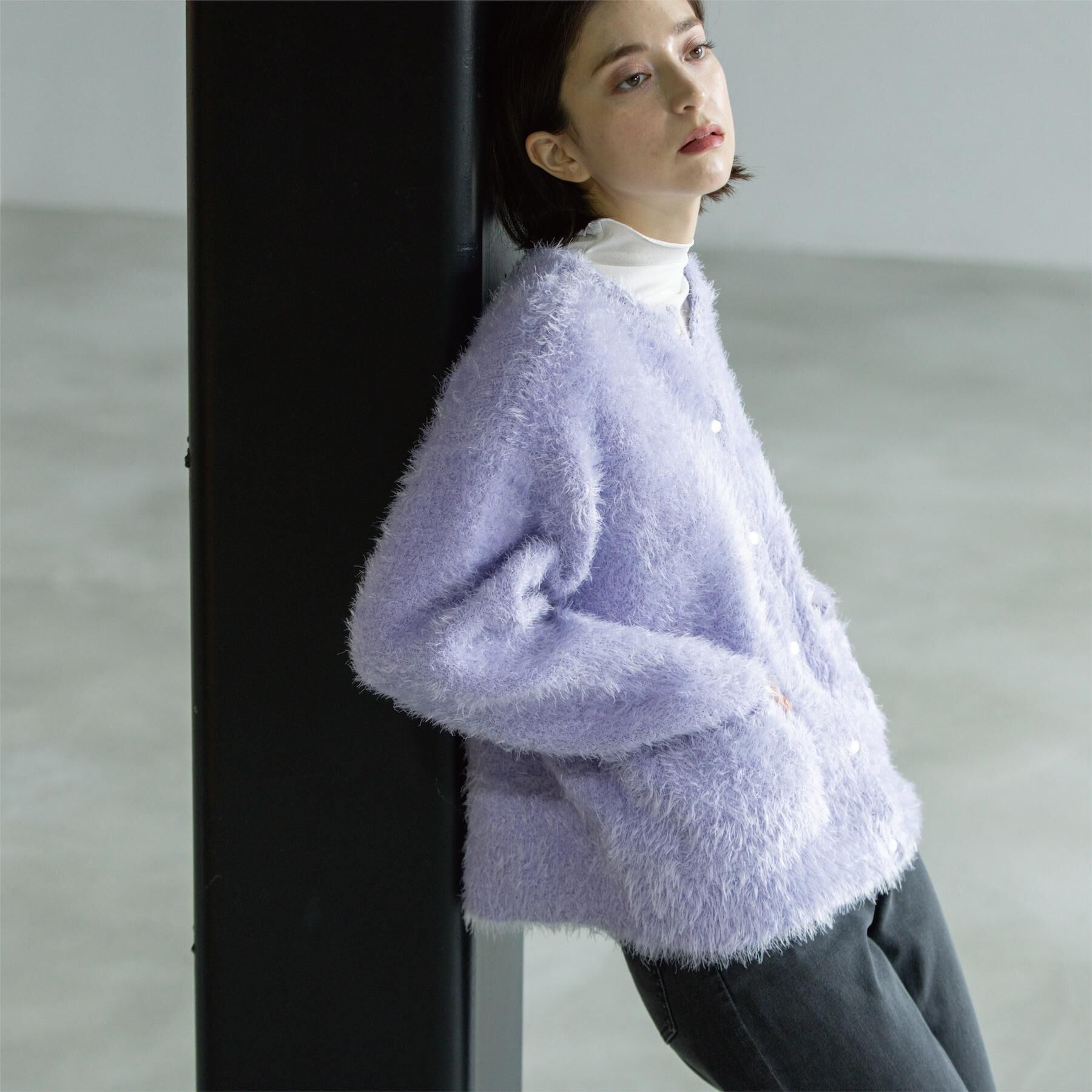 OPAQUE.CLIP「シャギーミドルカーディガン【洗濯機OK】《6col》」|カーディガン|ラベンダー(080)