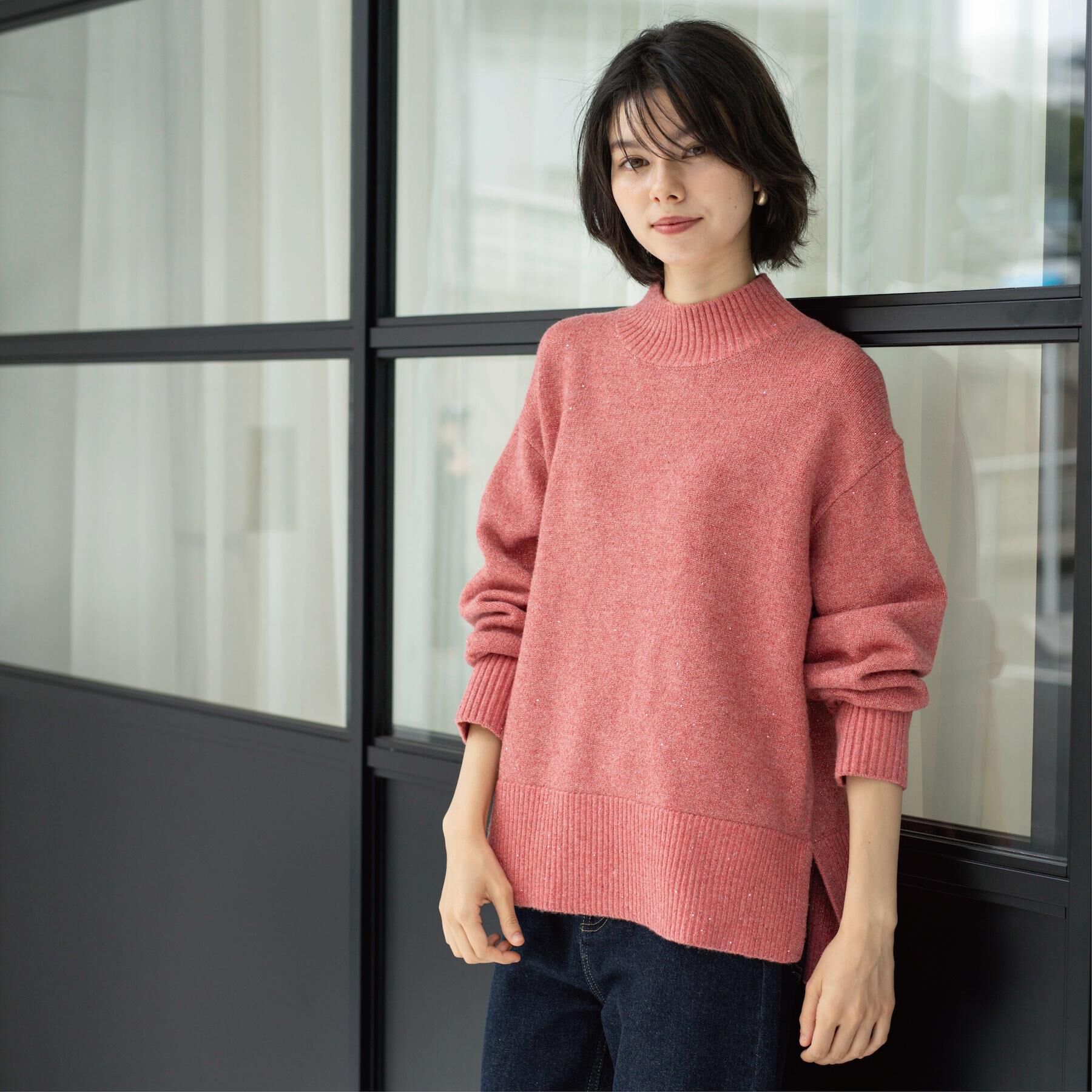 OPAQUE.CLIP「ラメスパンコールハイネックニット/セットアップ対応可【洗濯機OK】」|ニット・セーター|