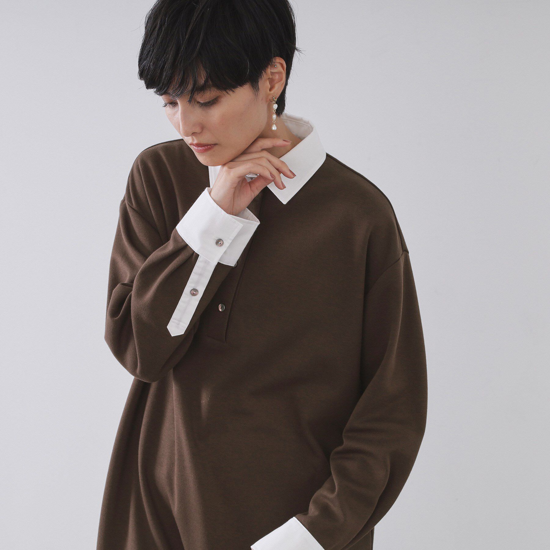 OPAQUE.CLIP「ポロ衿配色ミニワンピース【洗濯機OK】」|ワンピース|