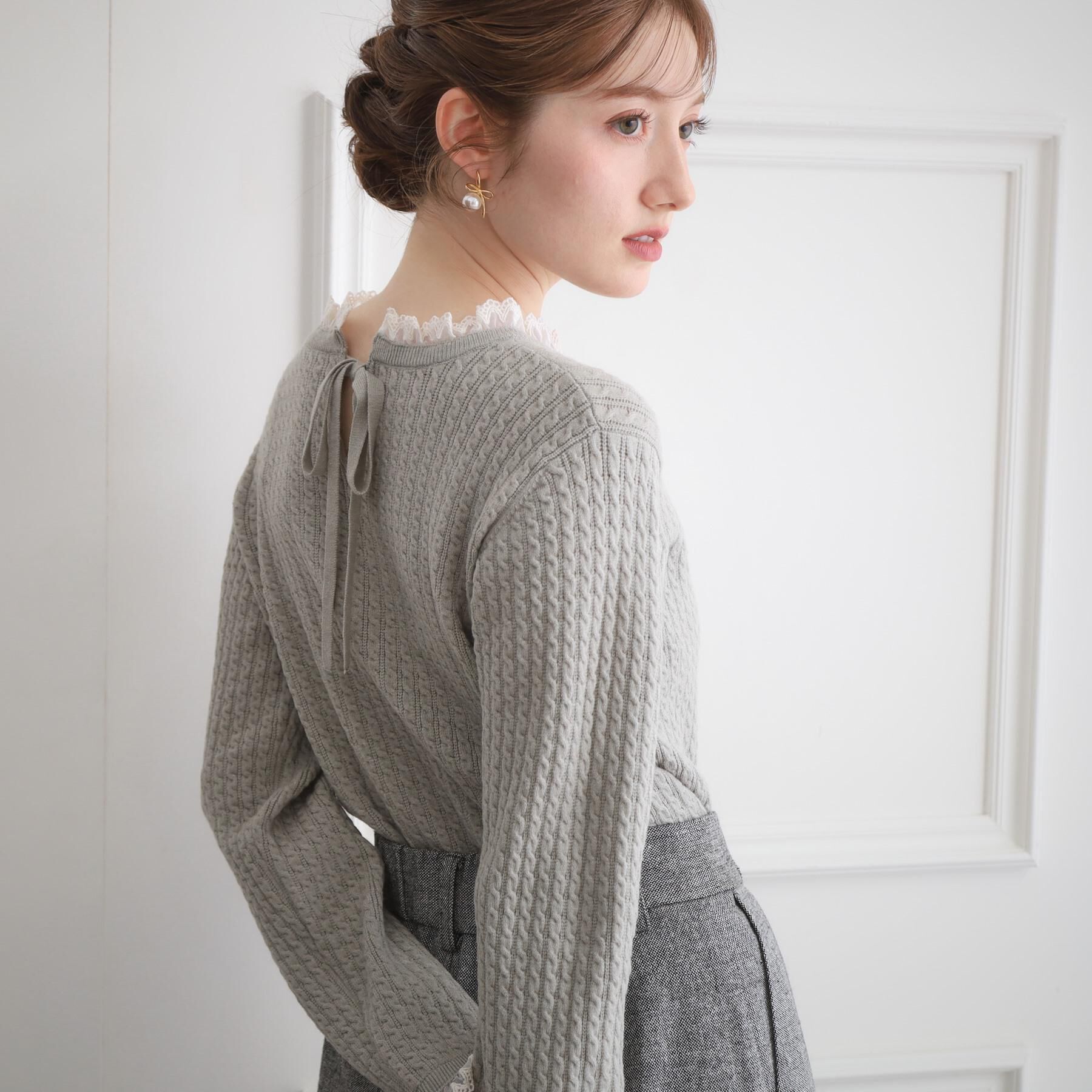Couture broach「【大人上品・着映え】ケーブルレース バックリボンニット」|ニット・セーター|