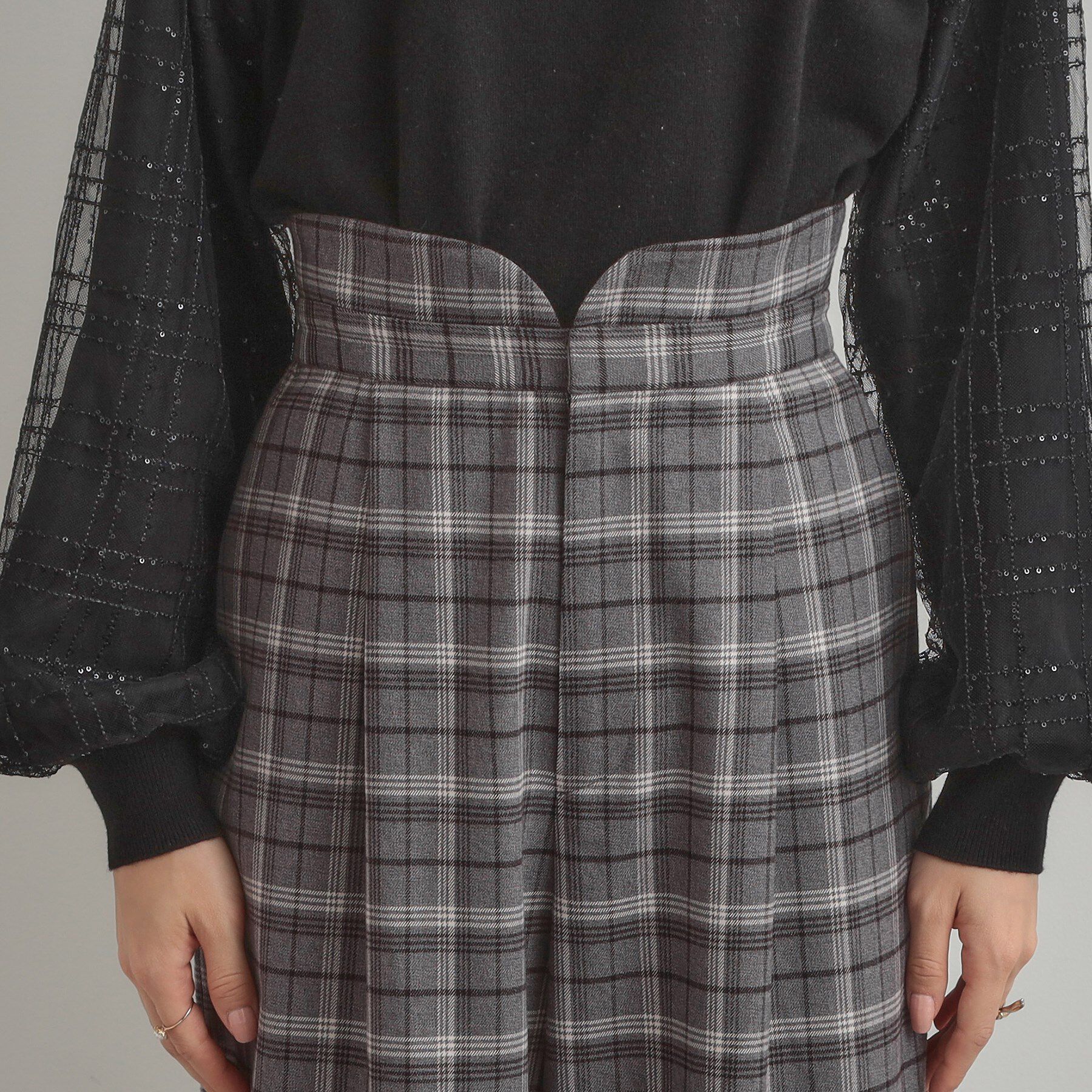 Couture broach「【大人可愛い】起毛先染めチェック柄 スカラウエスト ワイドパンツ」|その他|