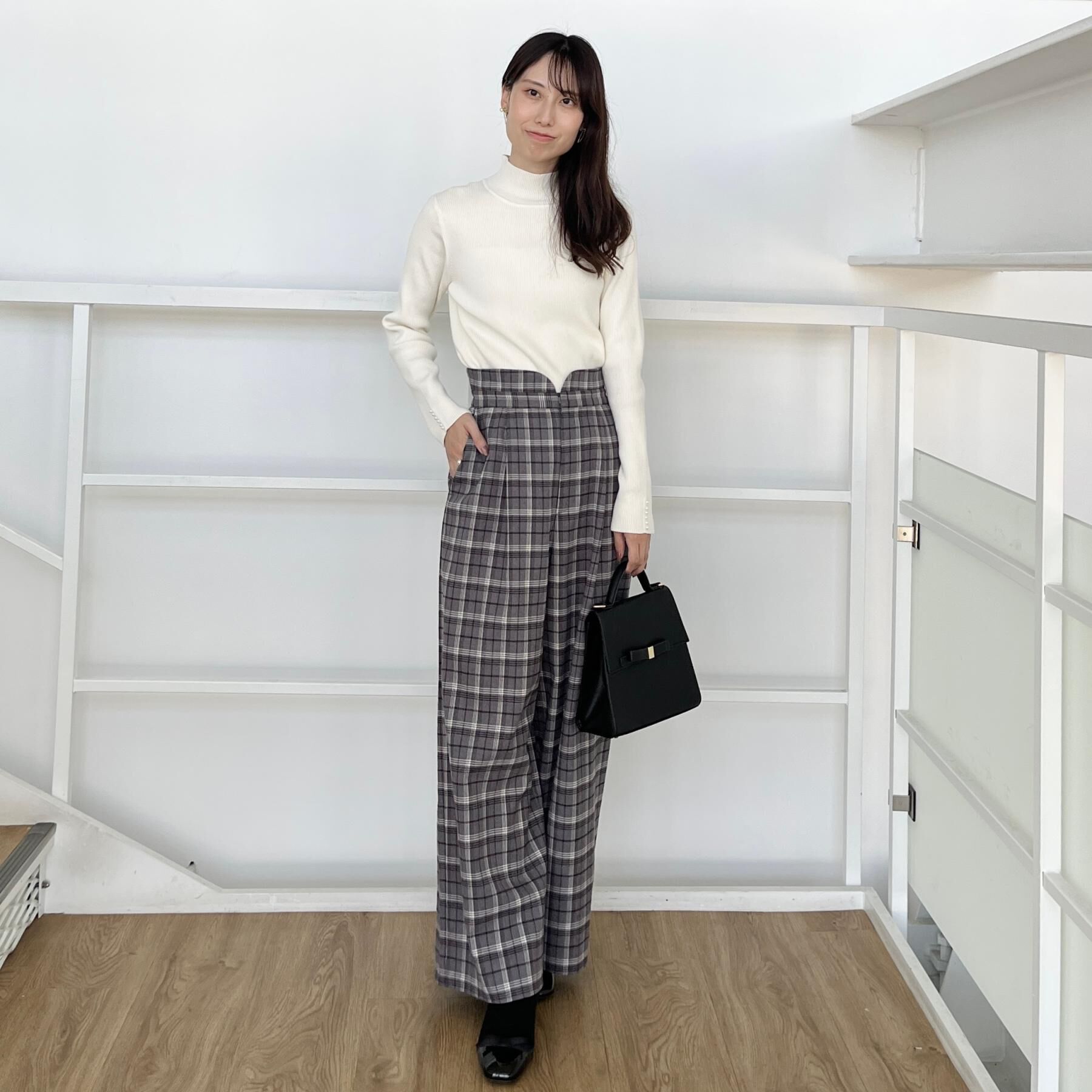 Couture broach「【大人可愛い】起毛先染めチェック柄 スカラウエスト ワイドパンツ」|その他|