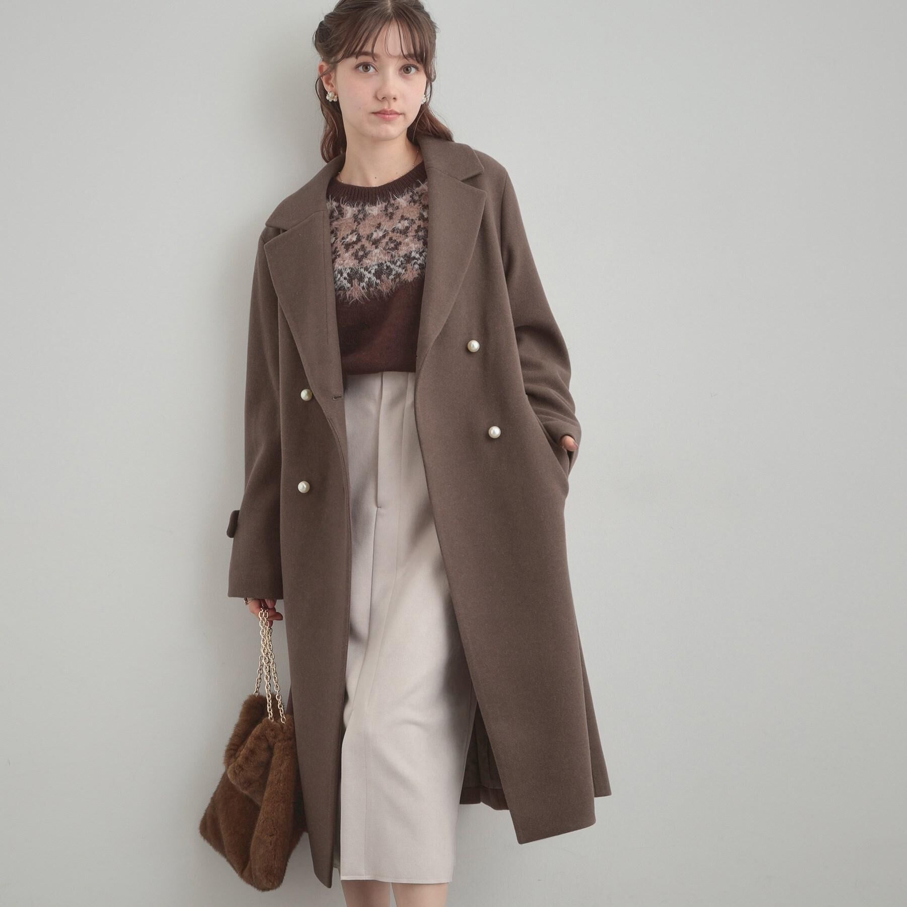 Couture broach「【大人上品・ベルト付き】パール調釦チェスターコート」|チェスターコート|