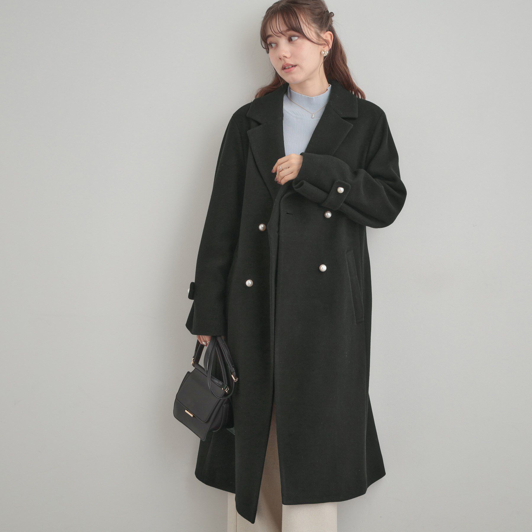 Couture broach「【大人上品・ベルト付き】パール調釦チェスターコート」|チェスターコート|