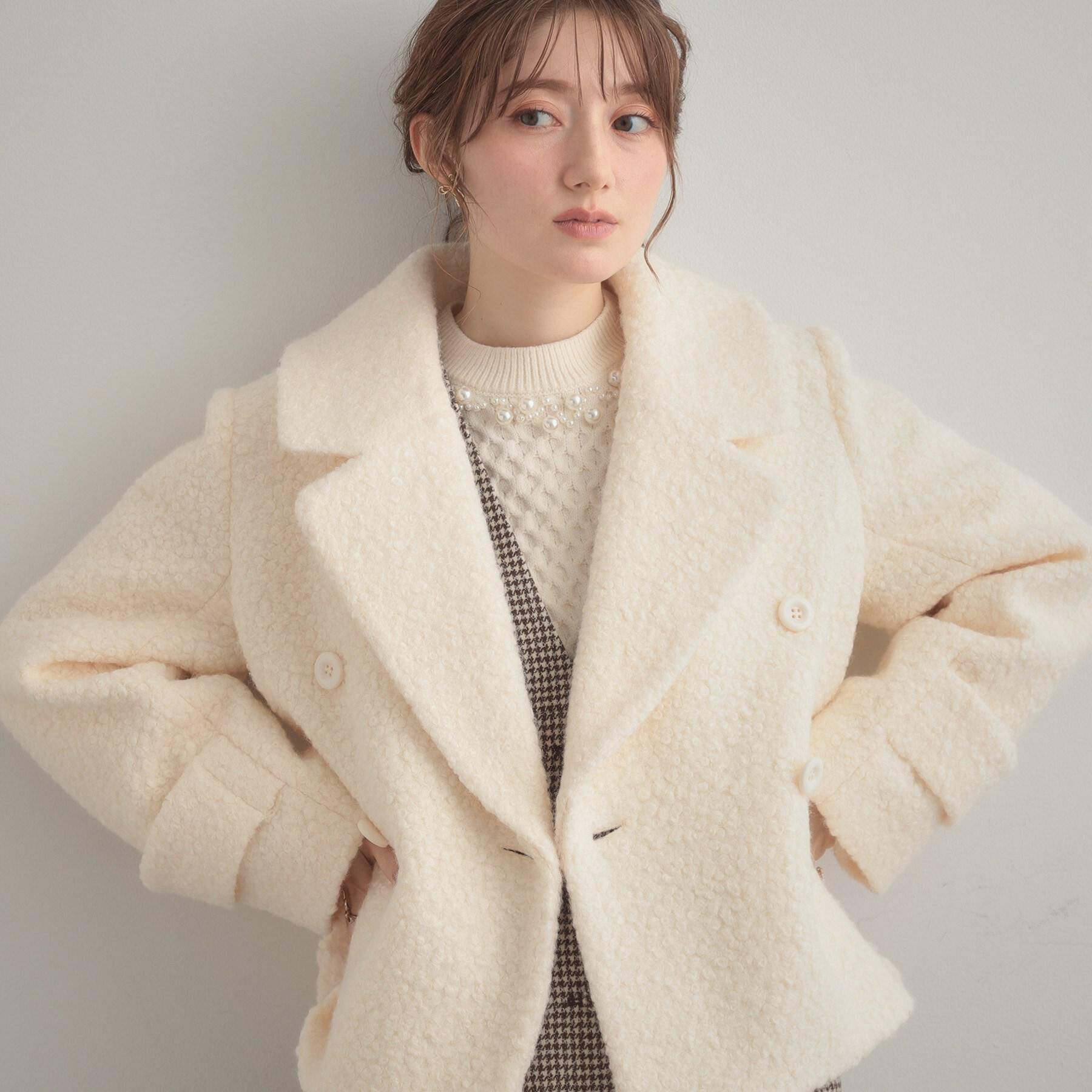 Couture broach「【S-LL/無地・チェック柄】プードルボア ショートコート」|ピーコート|