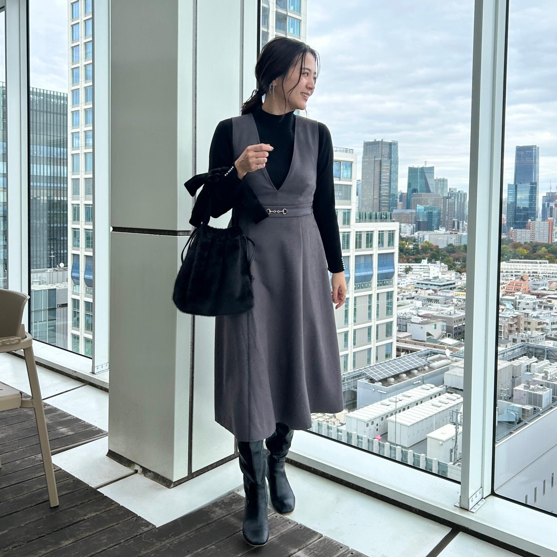 Couture broach「【S-LL/通勤】ビット付き スエード調ダンボールジャンスカ」|ワンピース|