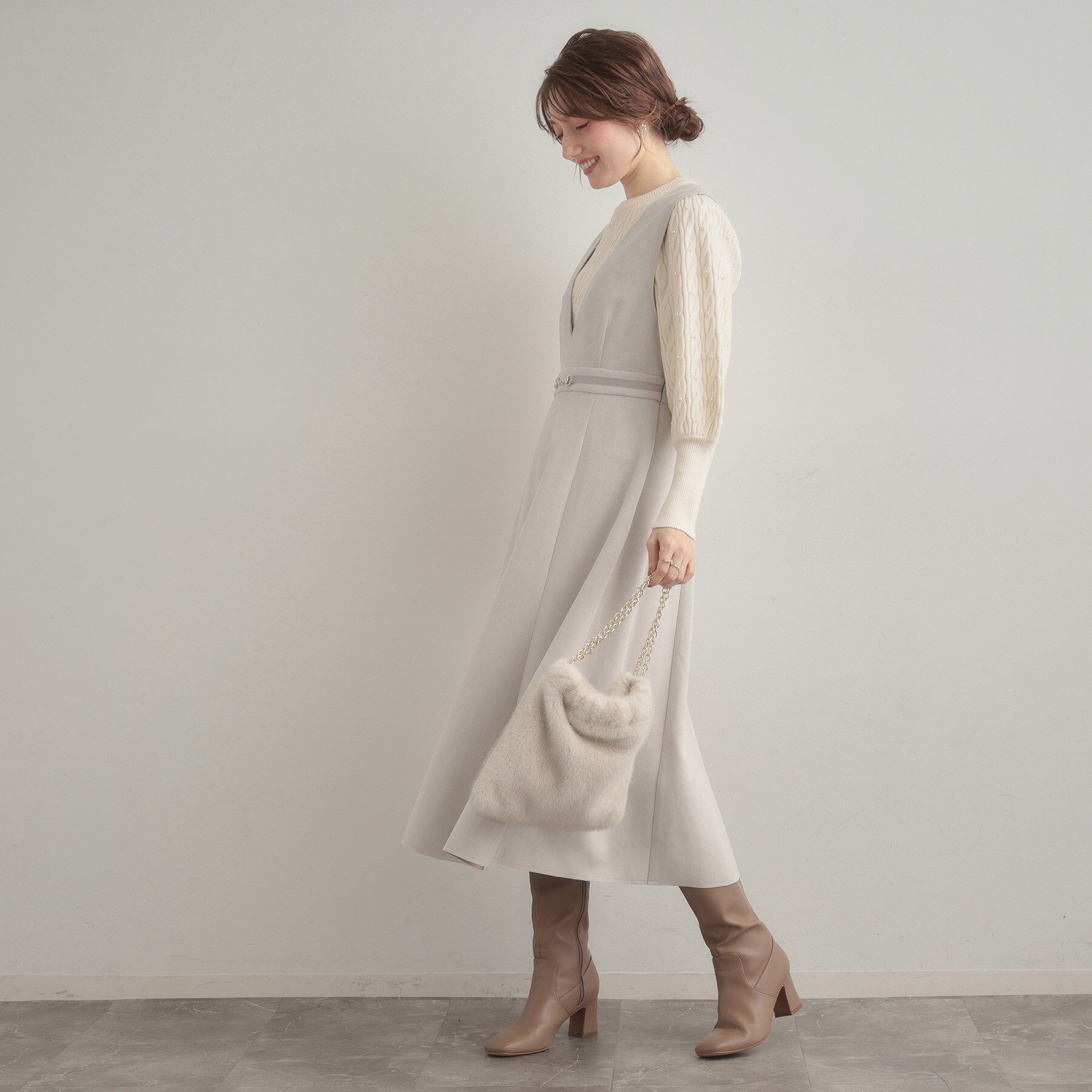 Couture broach「【S-LL/通勤】ビット付き スエード調ダンボールジャンスカ」|ワンピース|