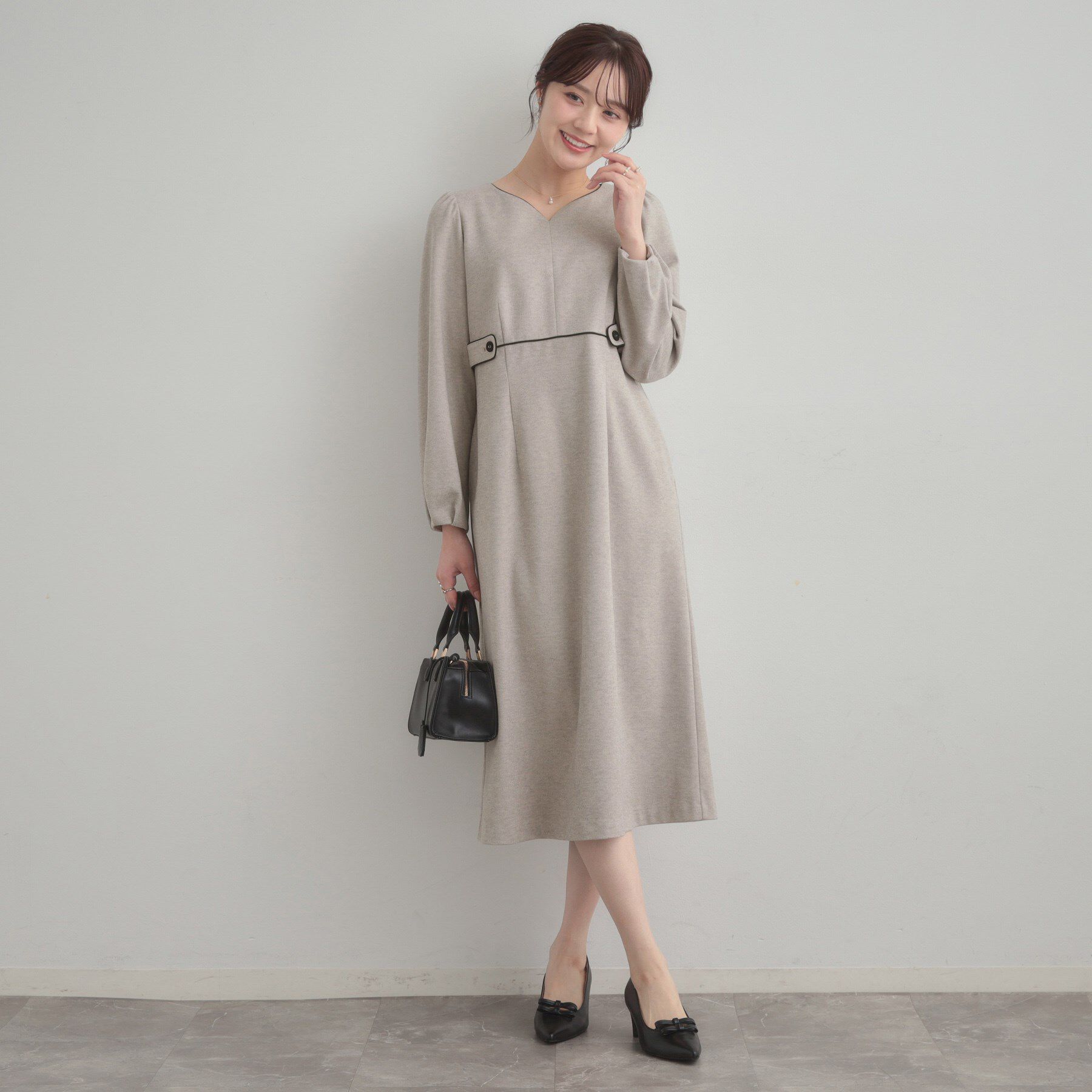 Couture broach「【通勤・起毛ポンチ】配色Aラインワンピース」|ワンピース|