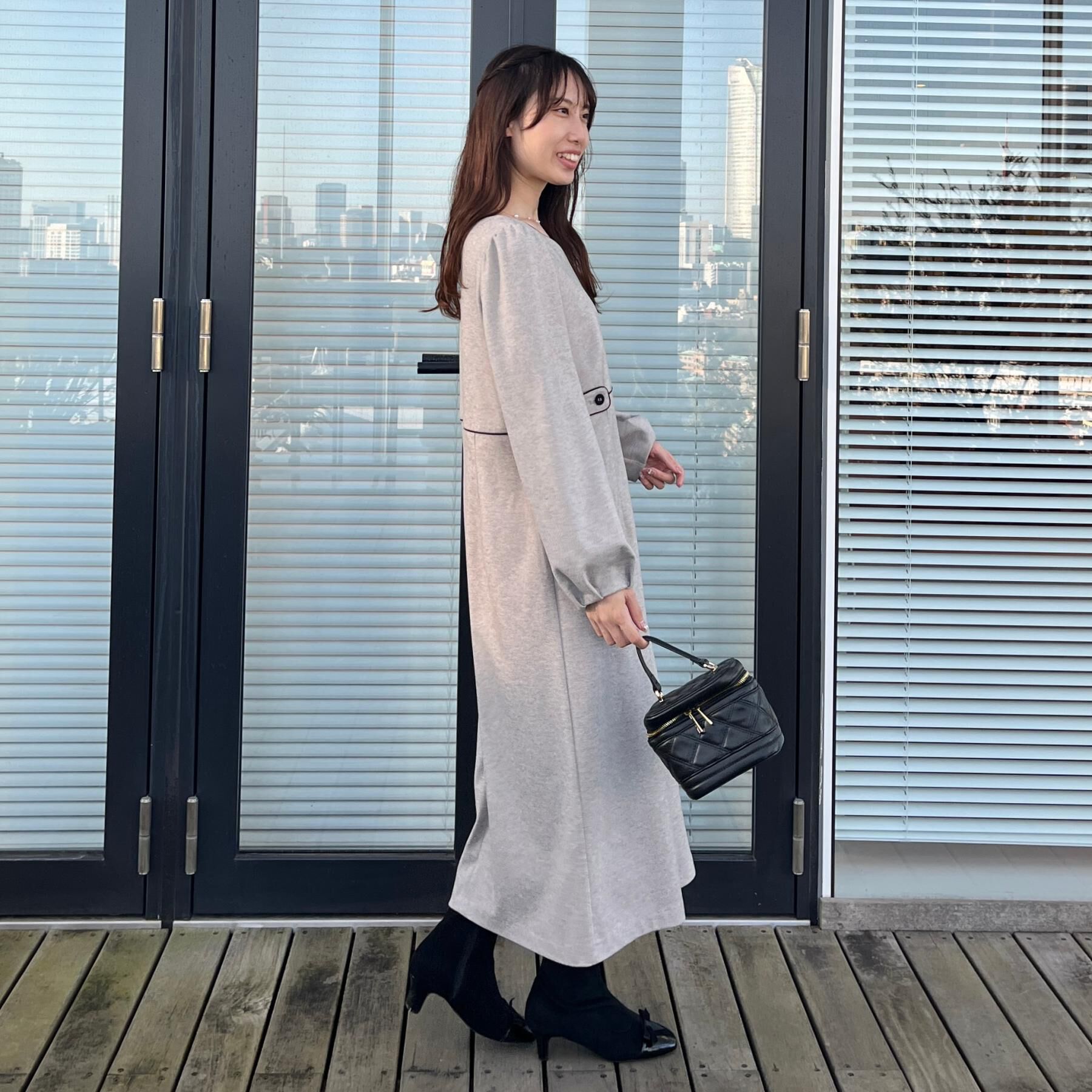 Couture broach「【通勤・起毛ポンチ】配色Aラインワンピース」|ワンピース|