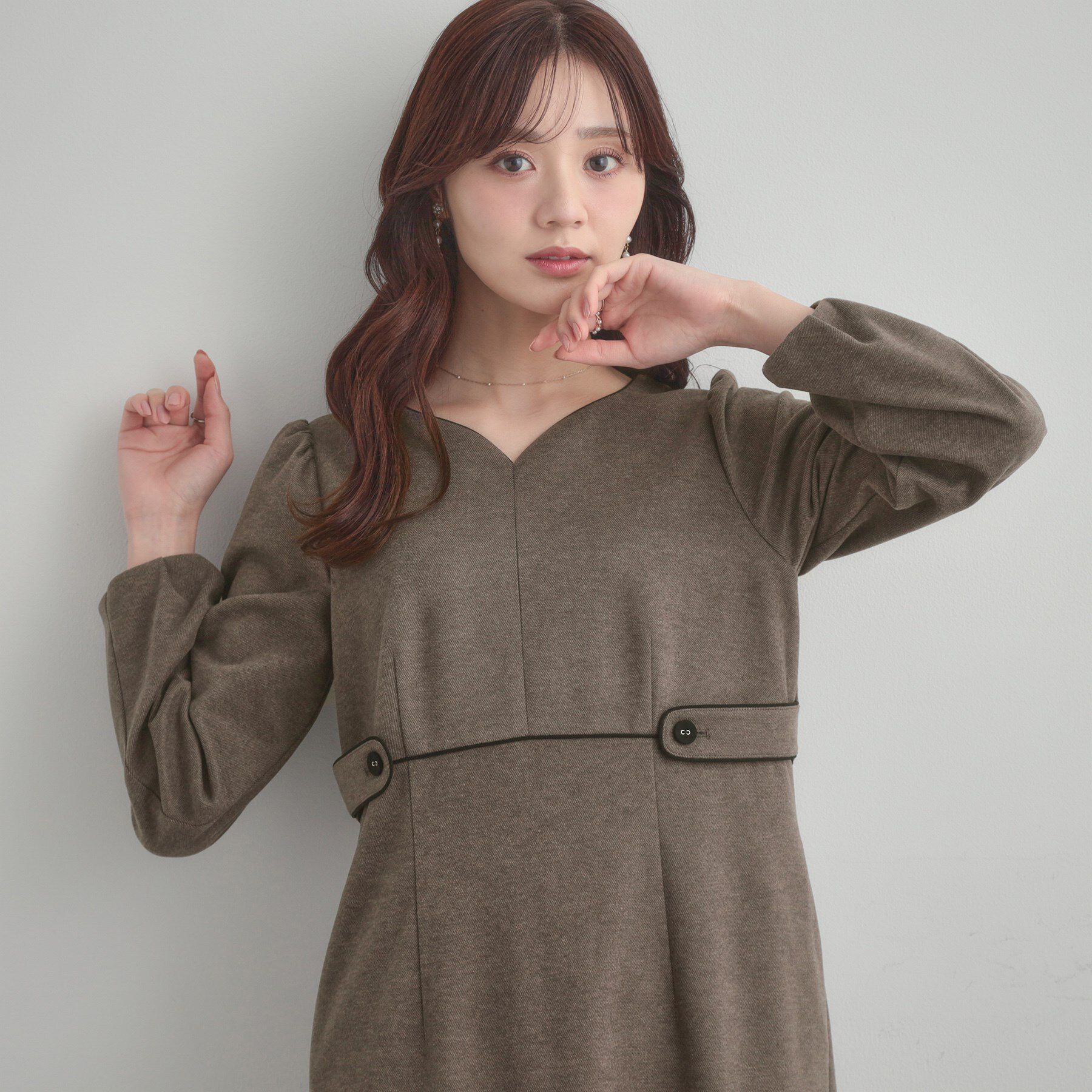 Couture broach「【通勤・起毛ポンチ】配色Aラインワンピース」|ワンピース|