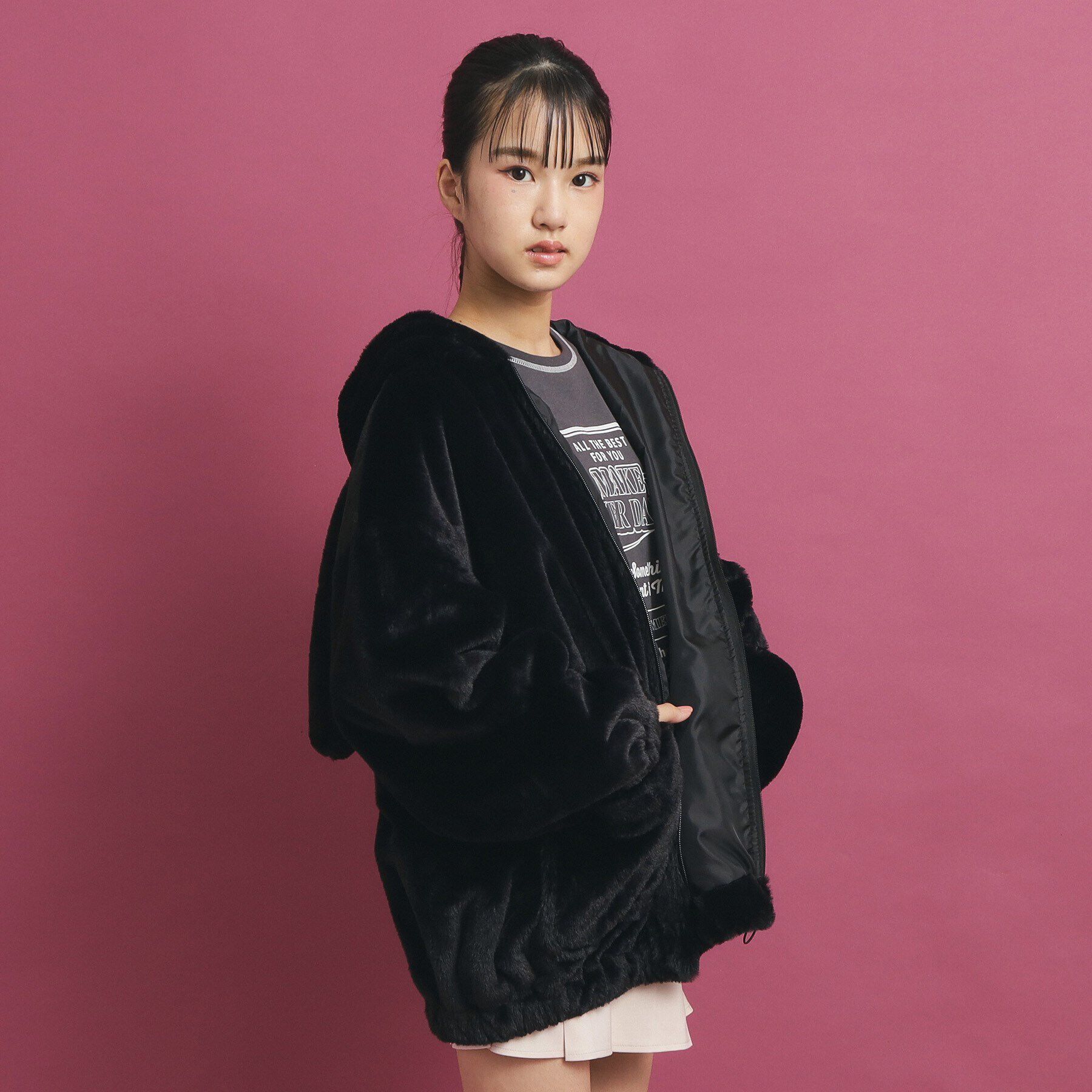 PINK-latte「【大人気/カラー追加あり】もふもふ エコファーブルゾン」|ブルゾン・スタジャン|