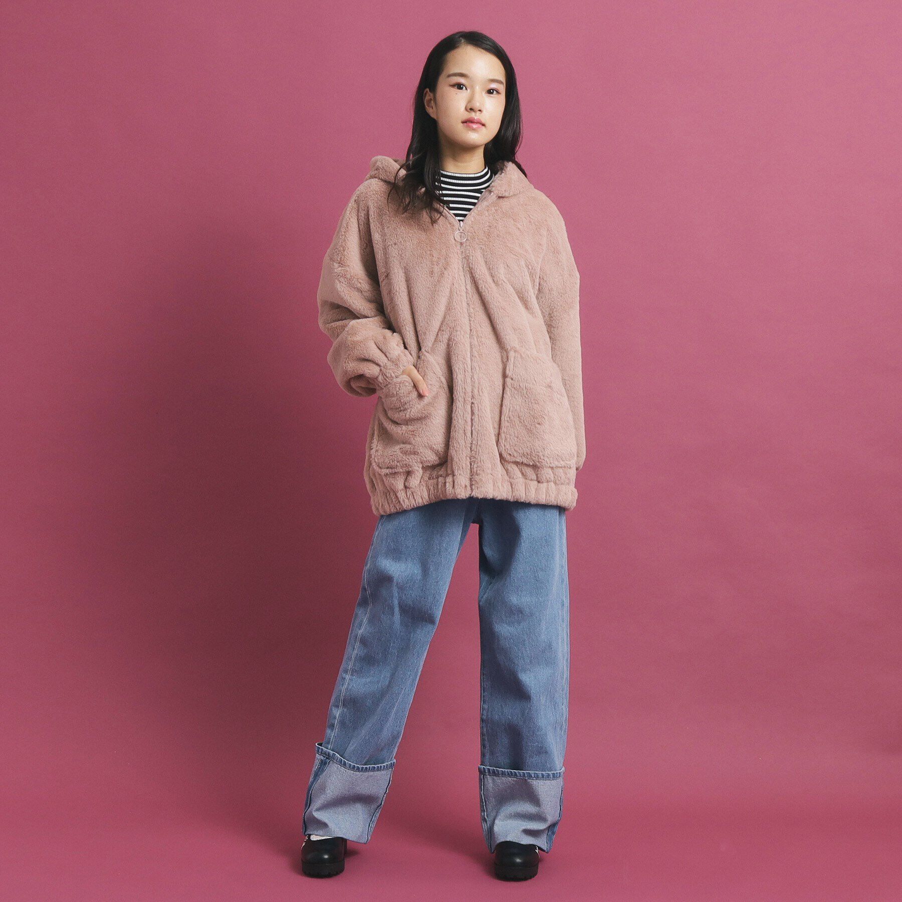 PINK-latte「【大人気/カラー追加あり】もふもふ エコファーブルゾン」|ブルゾン・スタジャン|