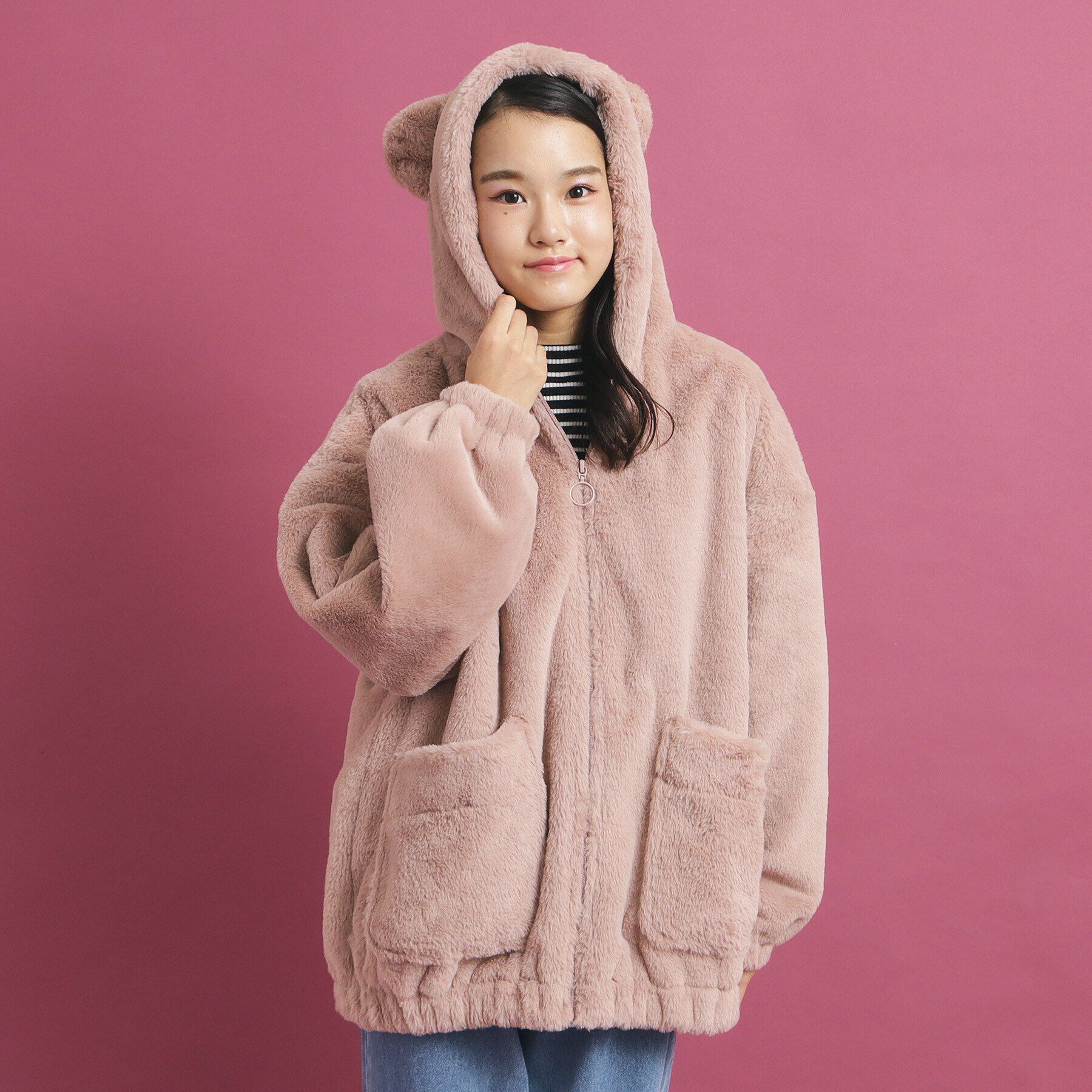 PINK-latte「【大人気/カラー追加あり】もふもふ エコファーブルゾン」|ブルゾン・スタジャン|ベージュ(052)