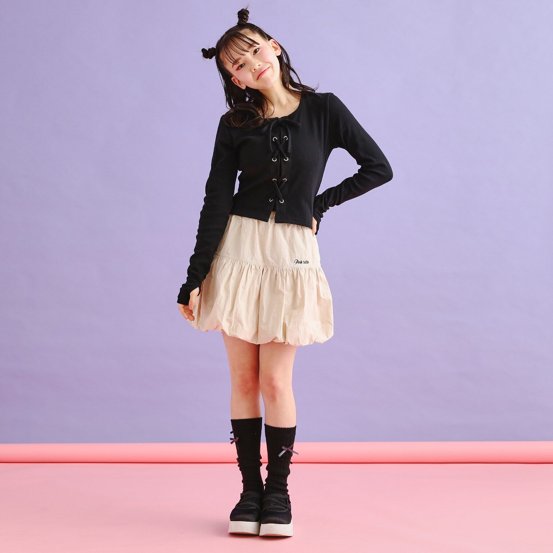 PINK-latte「レースアップテレコプルオーバー」|Tシャツ・カットソー|