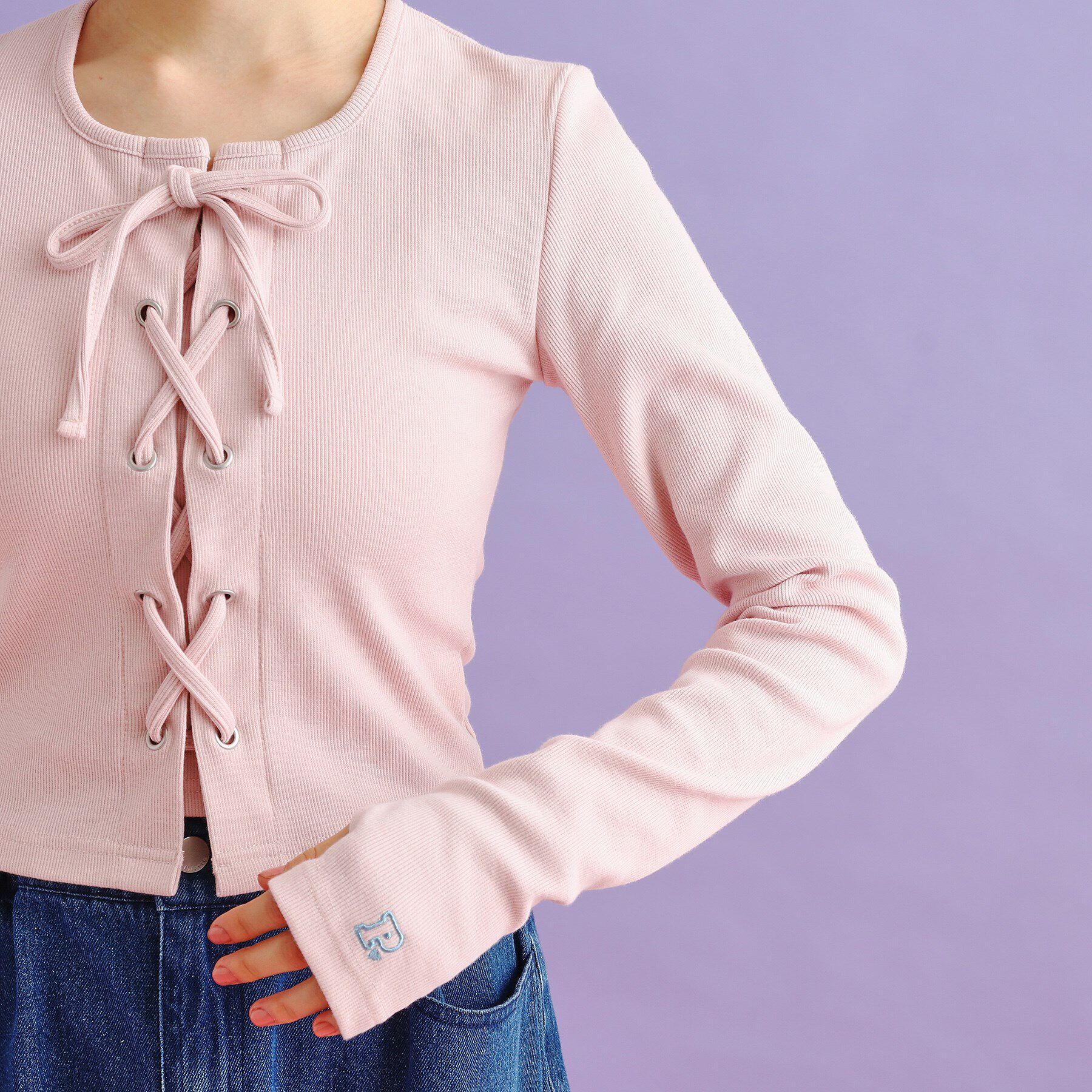 PINK-latte「レースアップテレコプルオーバー」|Tシャツ・カットソー|