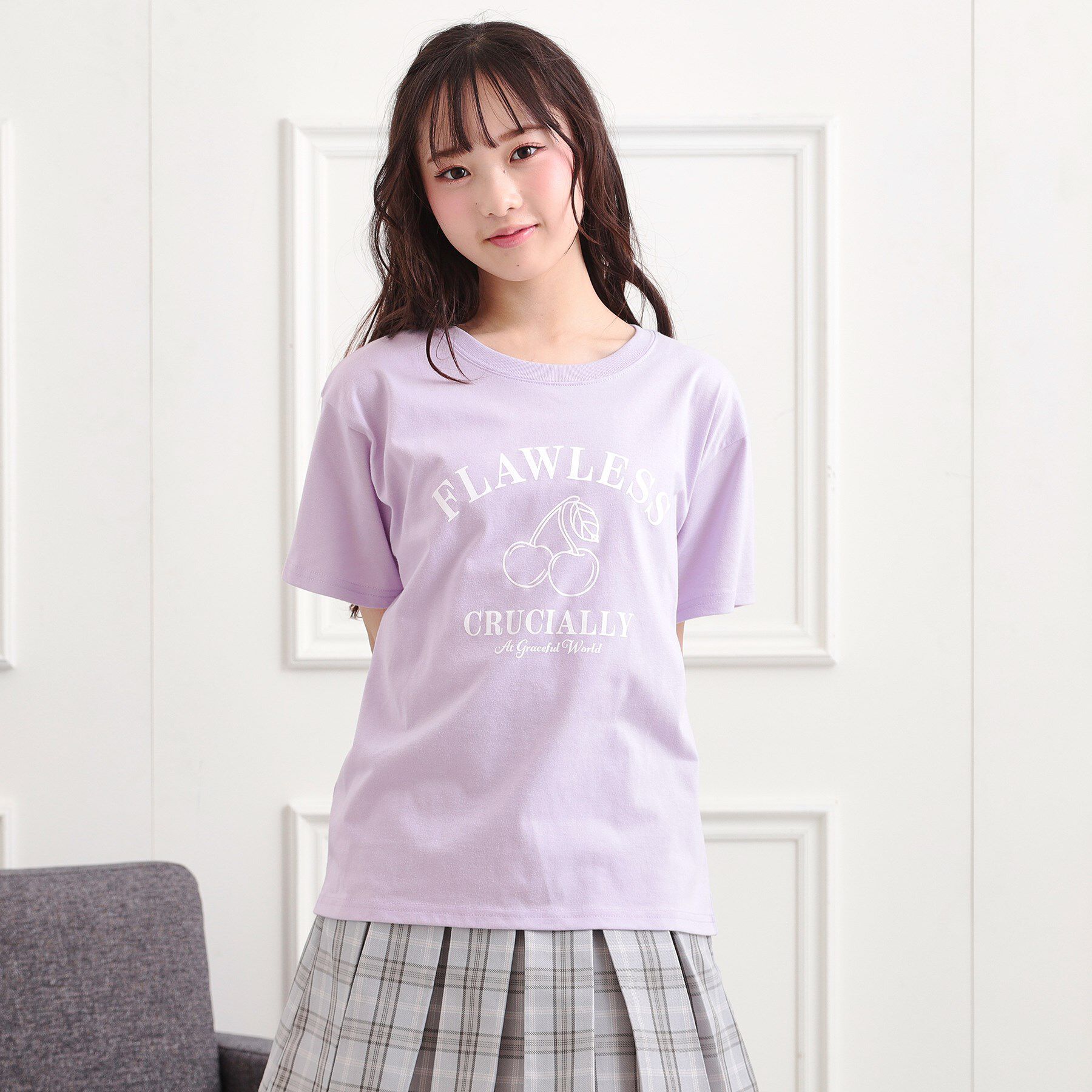 PINK-latte「チェリーモチーフTシャツ」|Tシャツ・カットソー|パープル(081)