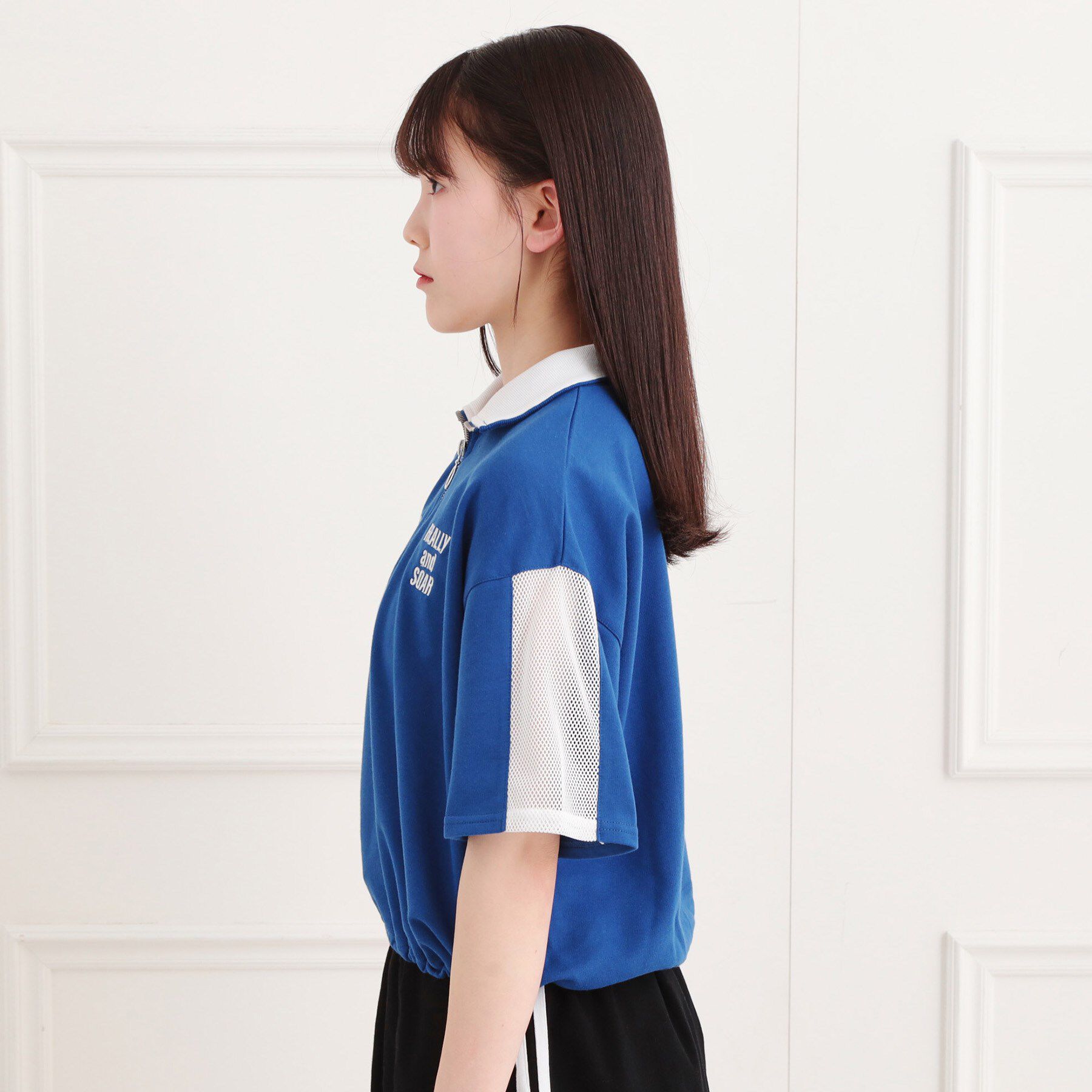 PINK-latte「メッシュ切替ハーフジッププルオーバー」|Tシャツ・カットソー|