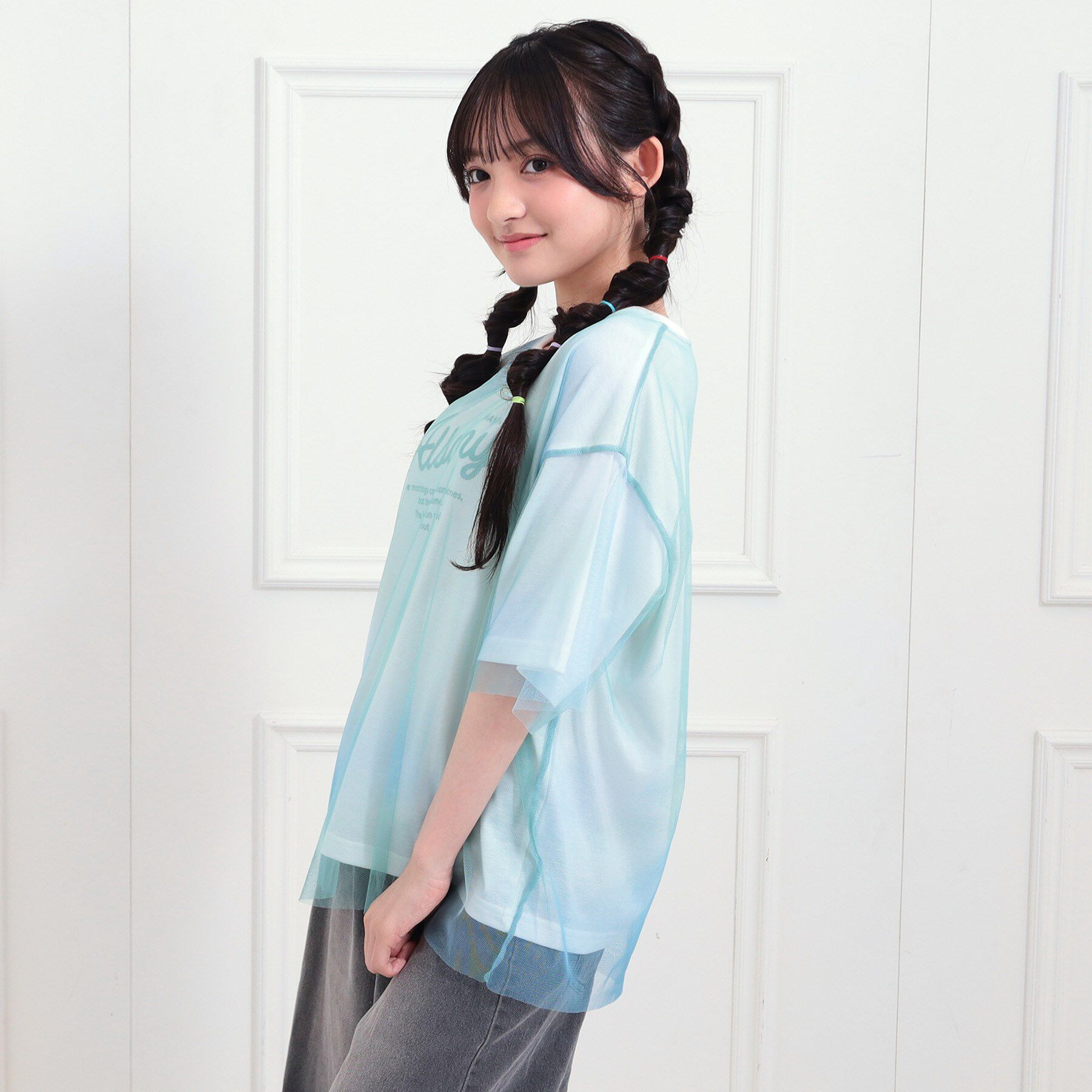 PINK-latte「チュールドッキングビッグTシャツ」|Tシャツ・カットソー|