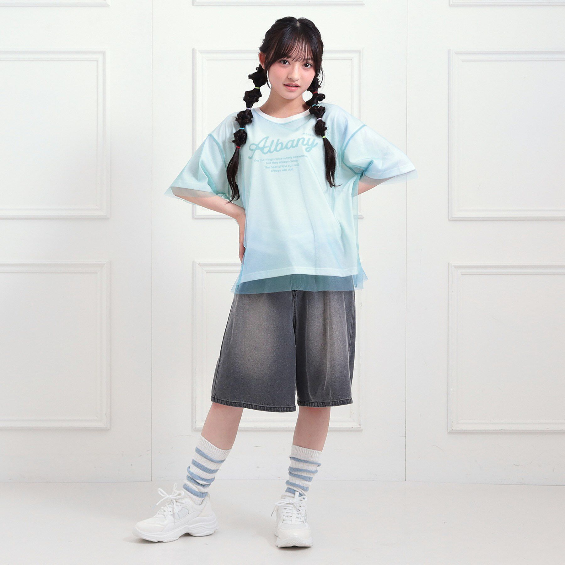 PINK-latte「チュールドッキングビッグTシャツ」|Tシャツ・カットソー|